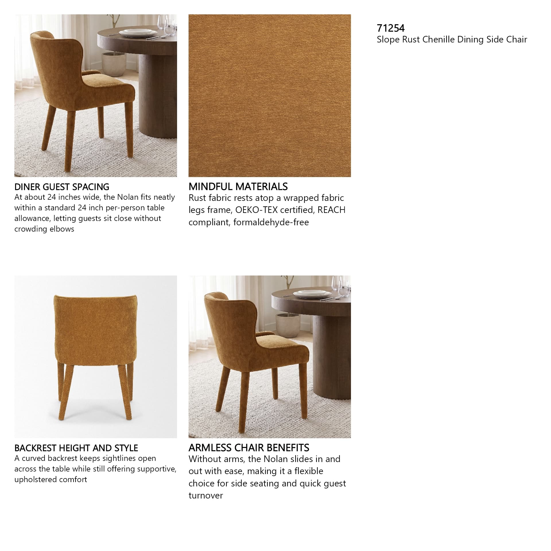 Nolan Wingback Dining Side Chair | Rust Chenille w/ Tapered Wood — product photograph