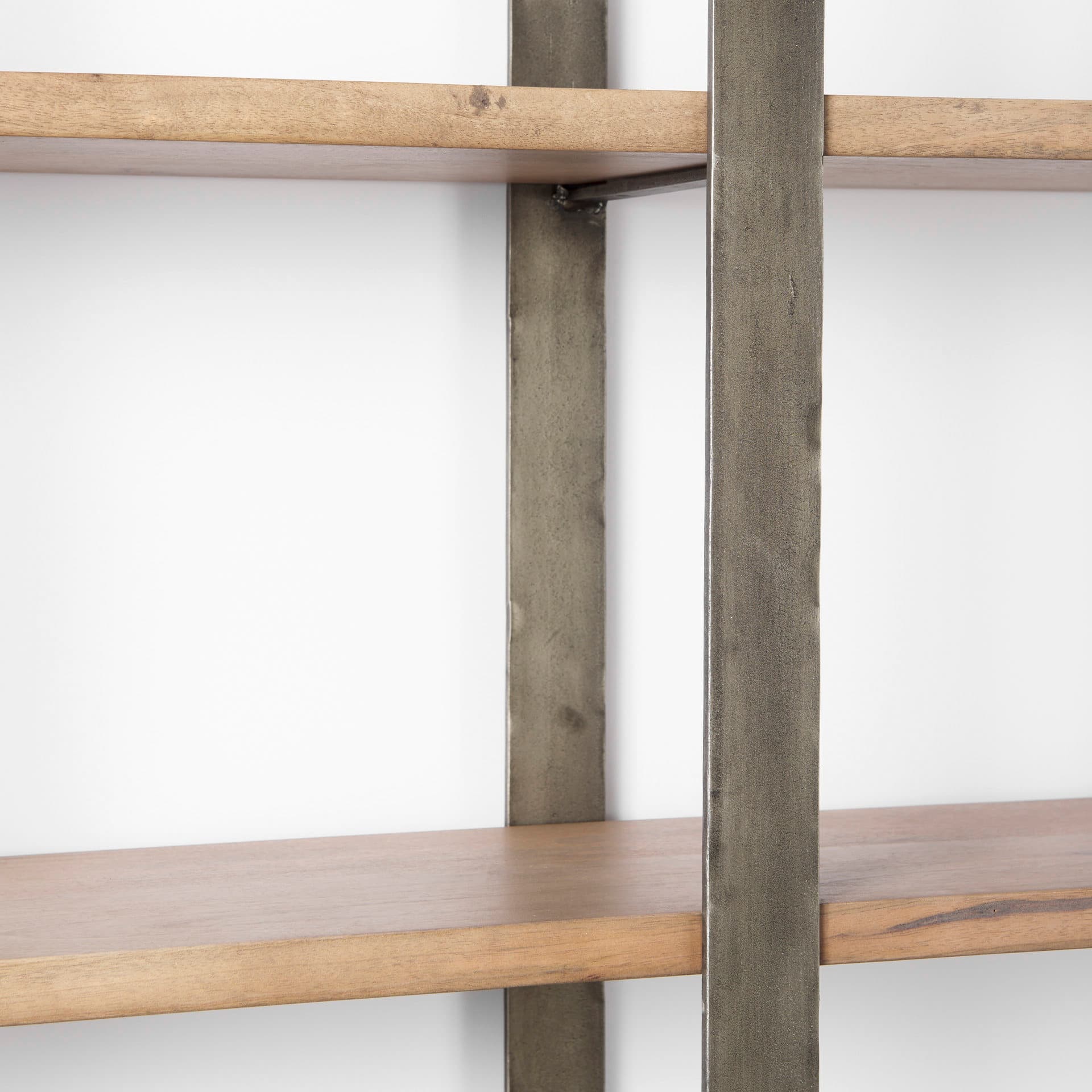 Taunton 80L x 10.5W x 90H Medium Brown Wood W/ Antique Nickel Metal Frame 6 Tier Shelving Unit — product photograph