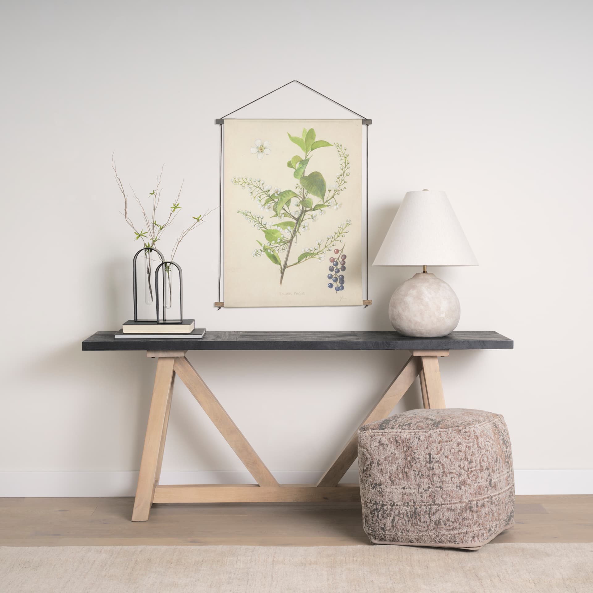 Botanical Study-Prunus Padus by Mercana Studio a Hand Embelished Textured Framed Art Print — in a styled room