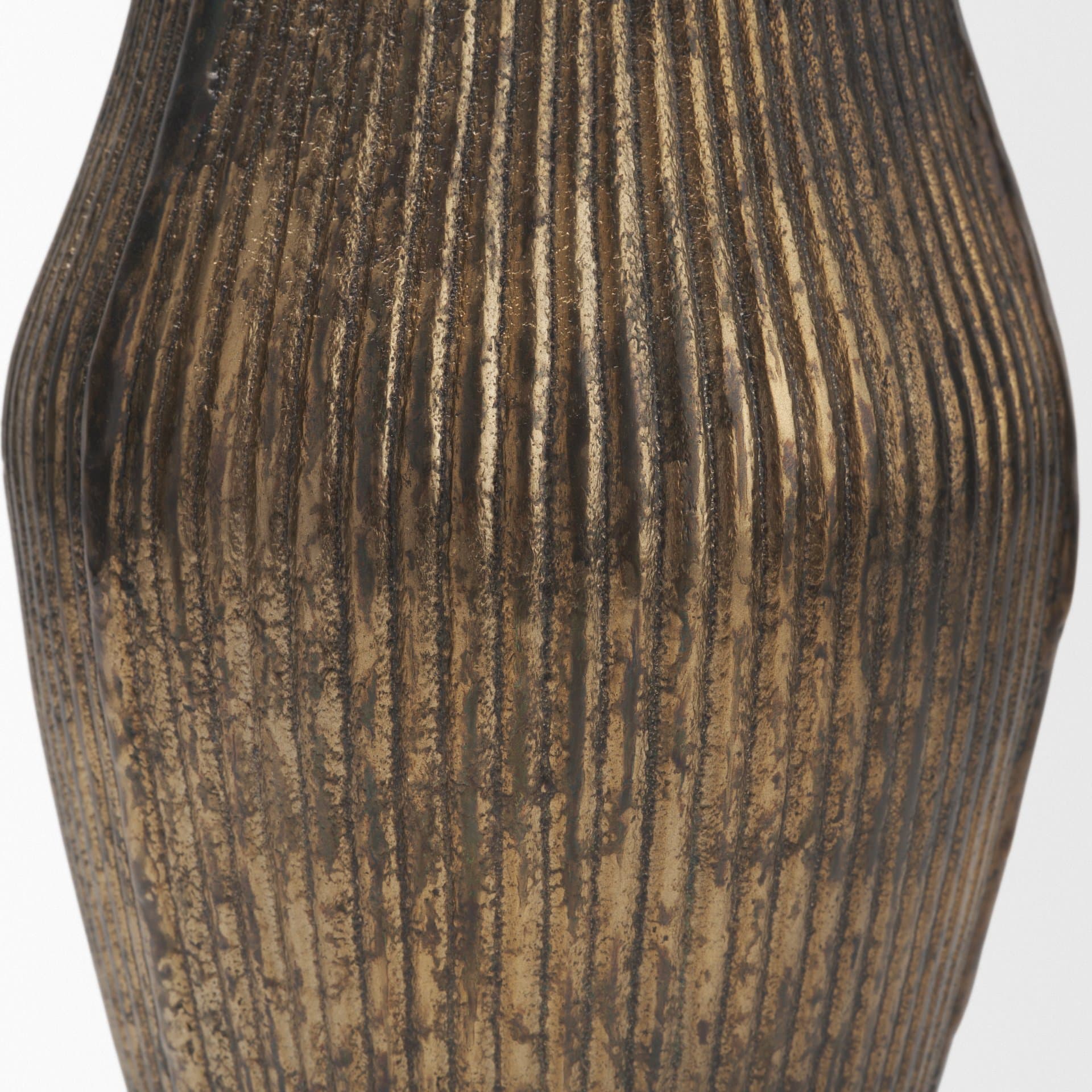 Patine Wide Antiqued Brass Metal Fluted Decorative Vase — product photograph