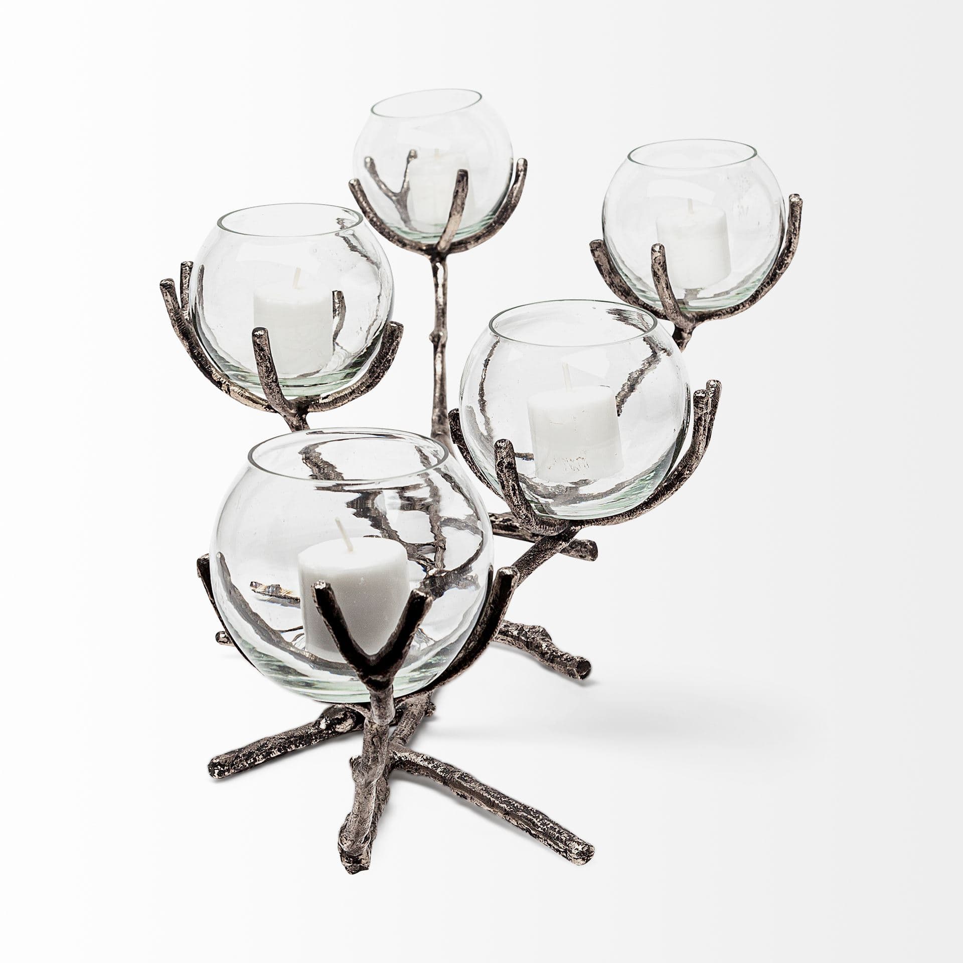 Vine I Distressed Silver Metal Creeper Five Candle Table Candle Holder — product photograph