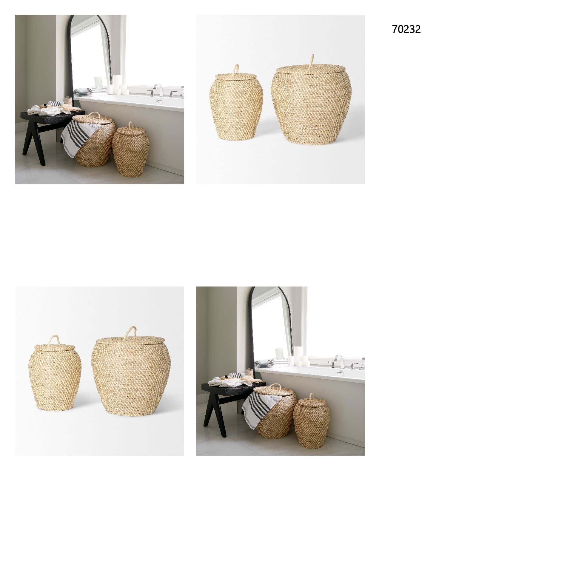 Kalopa Set of 2 Seagrass Floor Baskets w/ Flat Handled Lid — in a styled room
