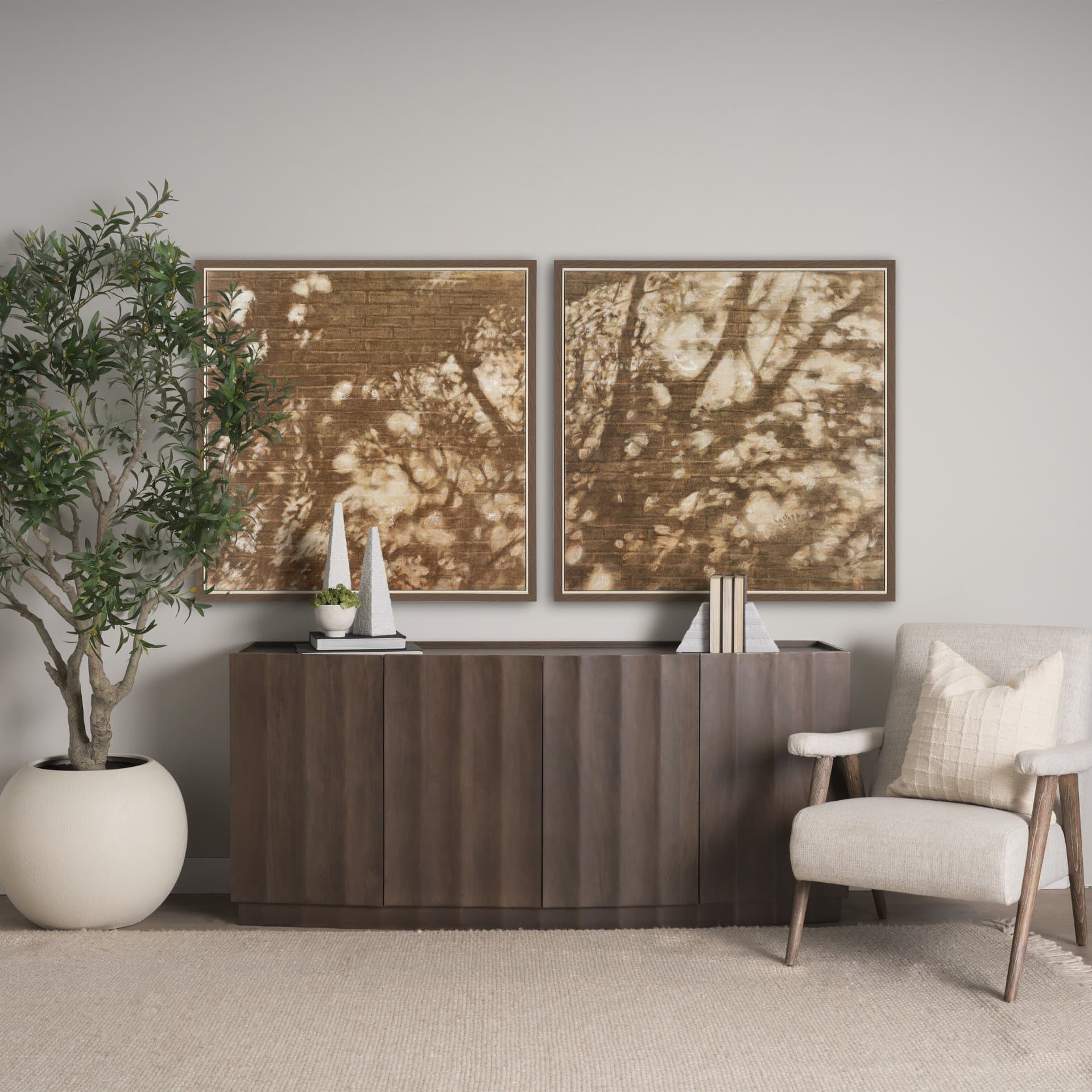 Wall of Shadows II by Mercana Studio Hand-Embellished Textured Framed Canvas Artwork — in a styled room