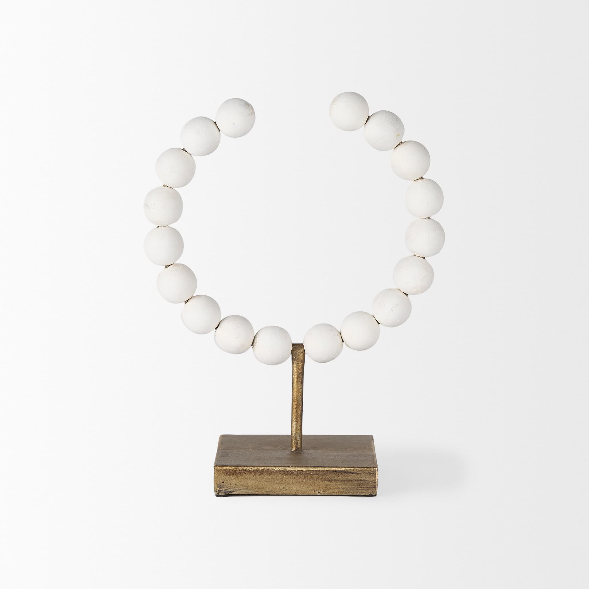 Pontchartrain I (Small) 9L x 5W White Beaded Broken Sphere Decorative Object W/ Gold Base — product photograph