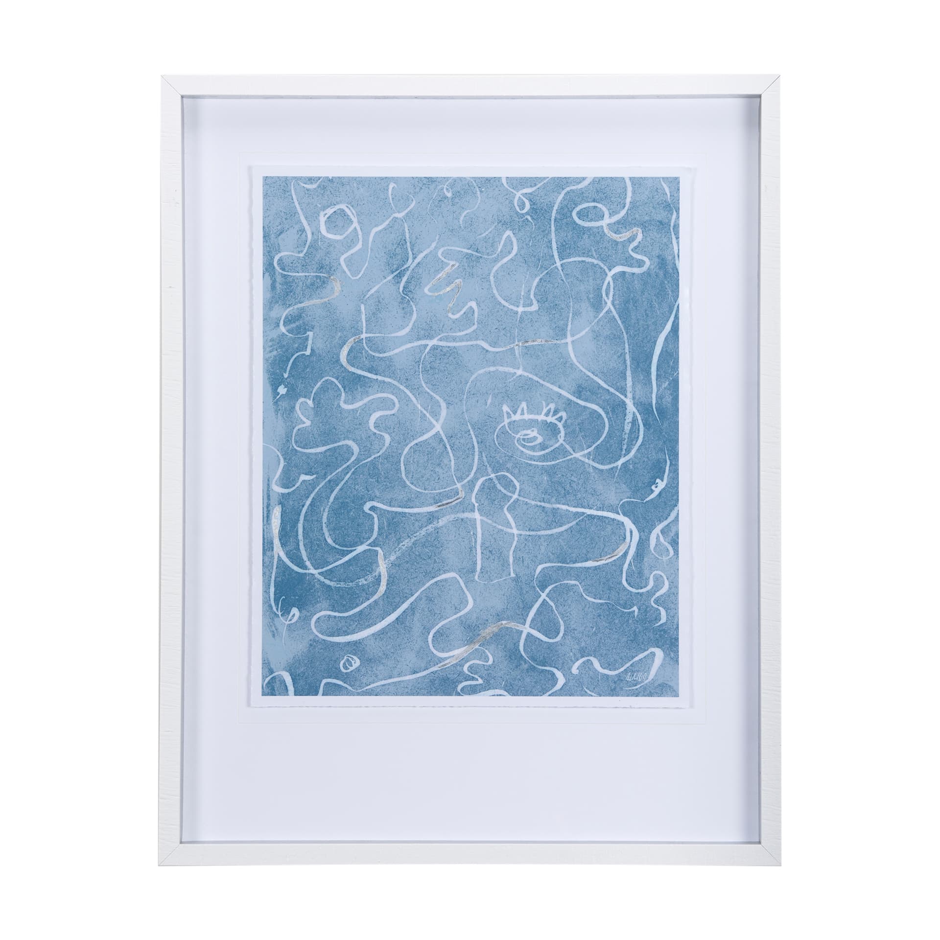 Thread Blue II by Mercana Studio a Hand Embellished Textured Framed Art Print Matted under Glass — product photograph