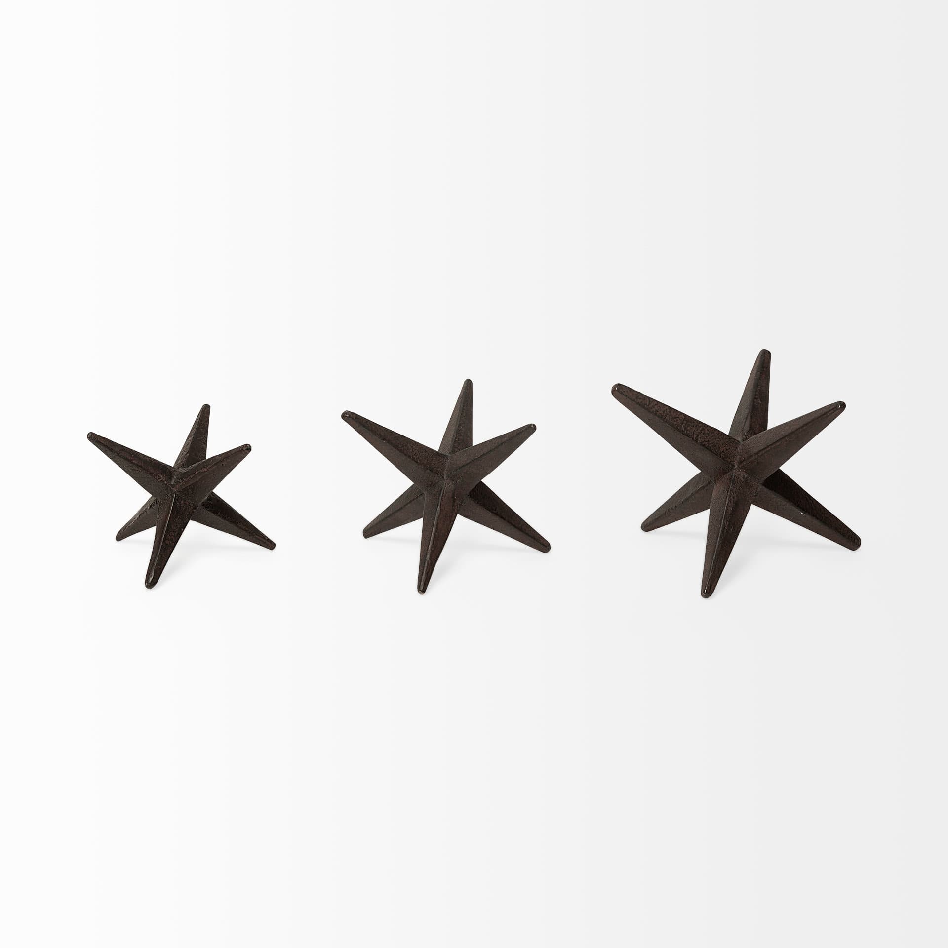 Rhea (Set of 3) Brown Cast Iron Small, Medium & Large Jacks — product photograph