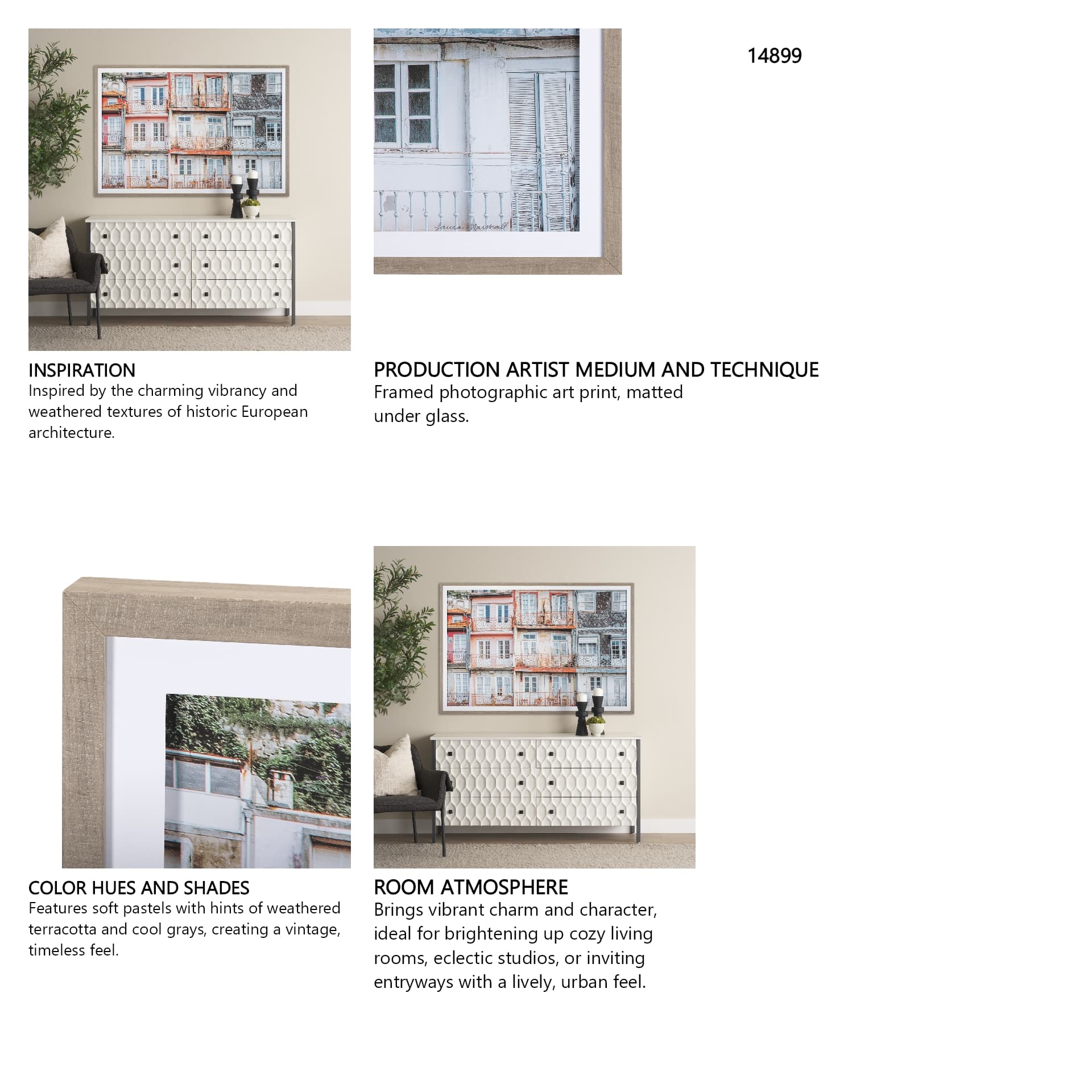Porto Houses by Laura Marshall a Framed Photo Art Print Matted under Glass — in a styled room