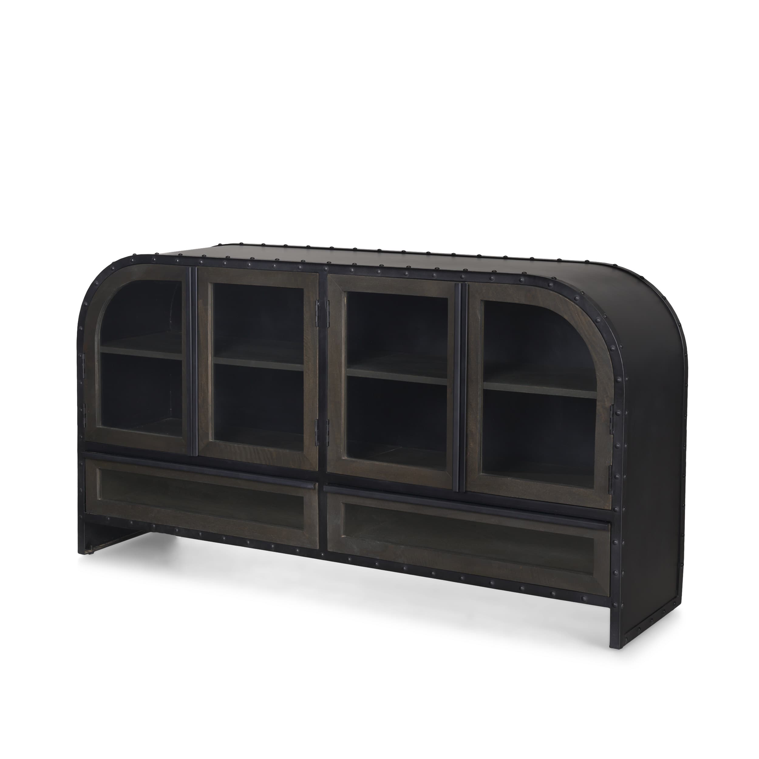 Gehry I 62.3x16.5 Black Metal Frame w/Wood Accent 4 Cabinet Door Two Drawer Sideboard — product photograph