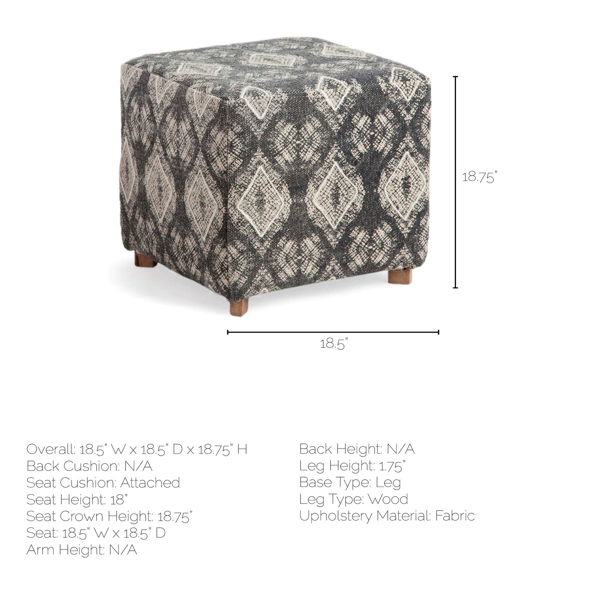 Pallu 18.75"H Dhurrie Cotton Cover w/Four Wooden Legs Ottoman — product photograph