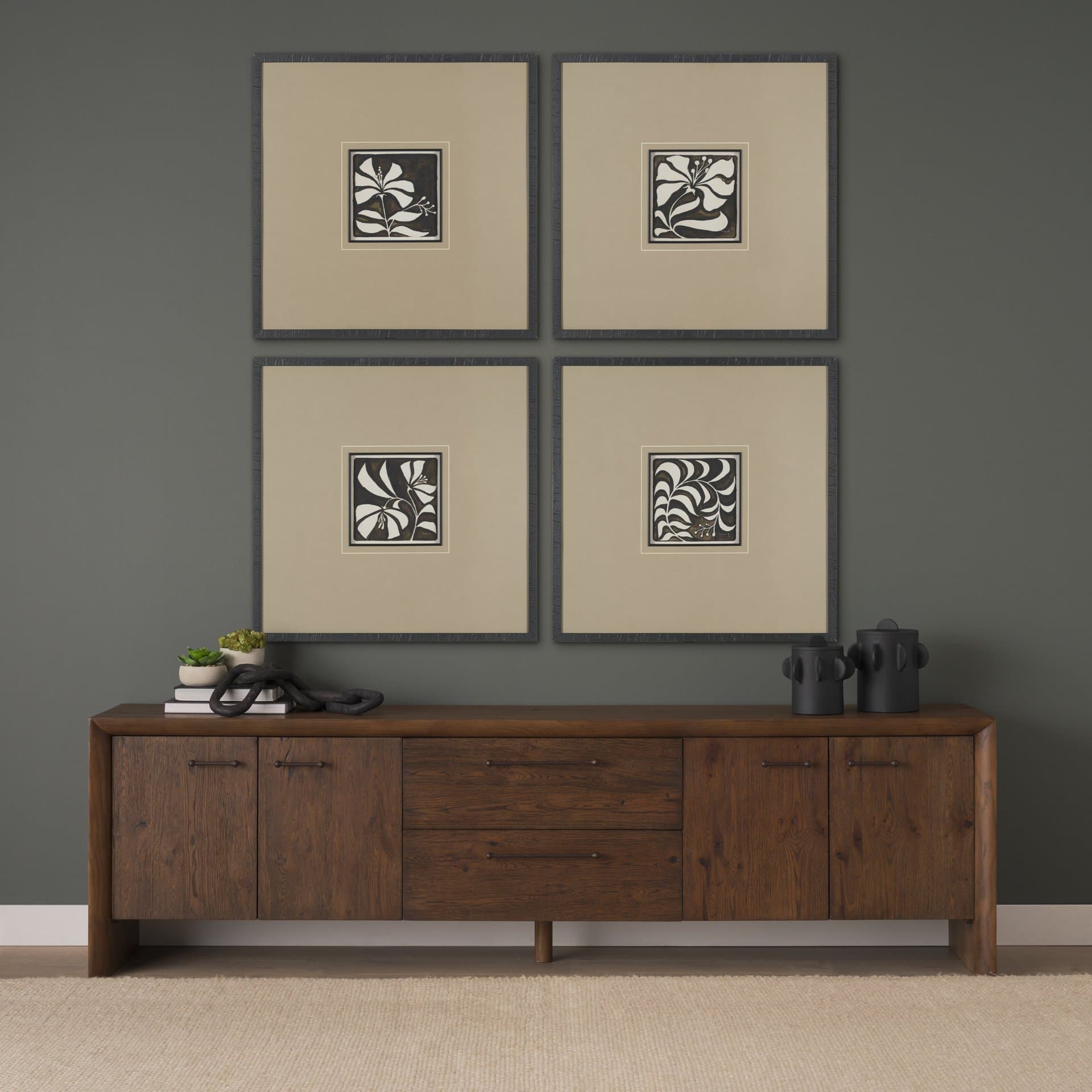 Spanish Tile Dark I by Mercana Studio Textured Framed Artwork Matted under Glass — in a styled room