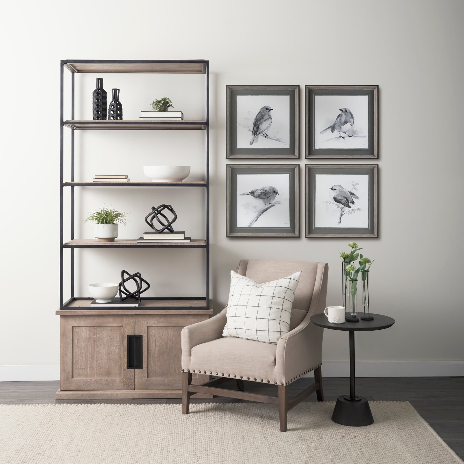 Eastern Blue BW IV by Mercana Studio a Hand Embellished Textured Framed Art Print Matted under Glass — in a styled room