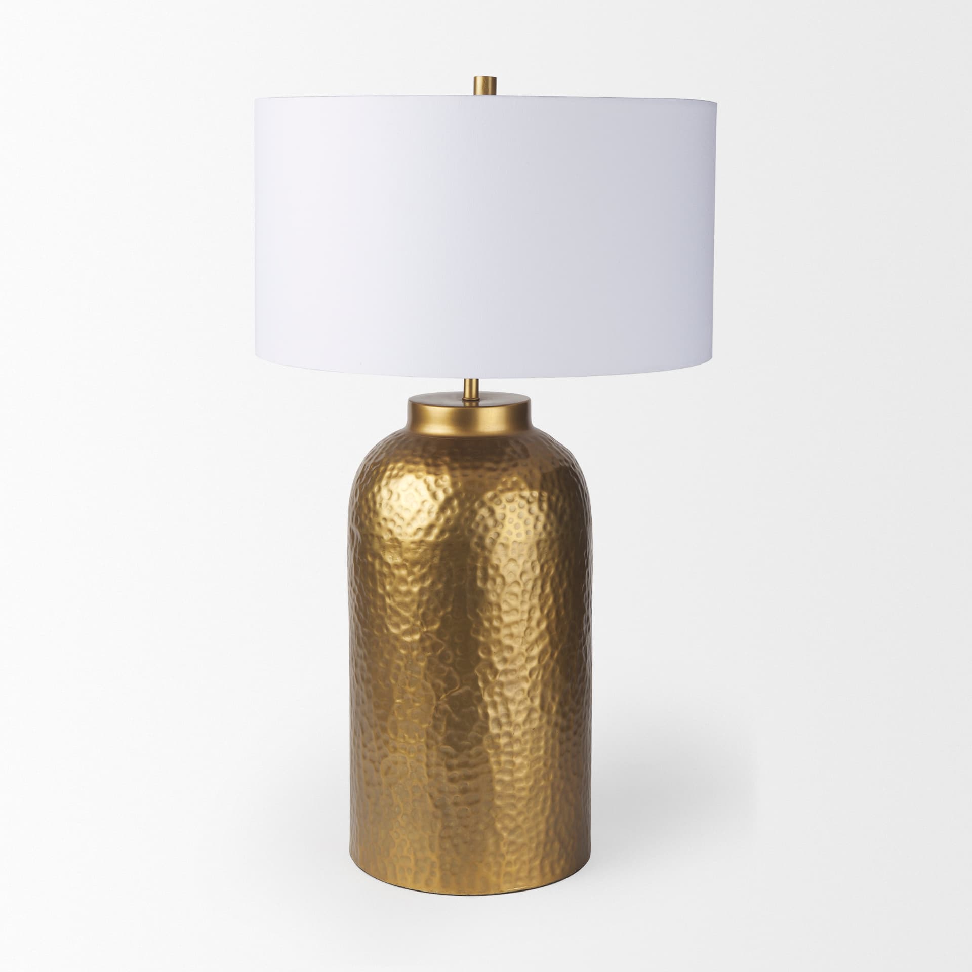 Leo 18.0L x 18.0W x 31.0H Gold Hammered W/White Fabric Shade Table Lamp — product photograph