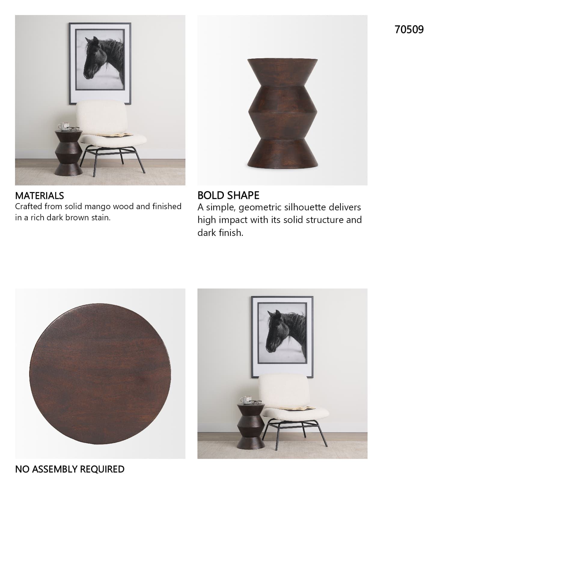 Odessa Dark Brown Wood Accent Table — in a styled room