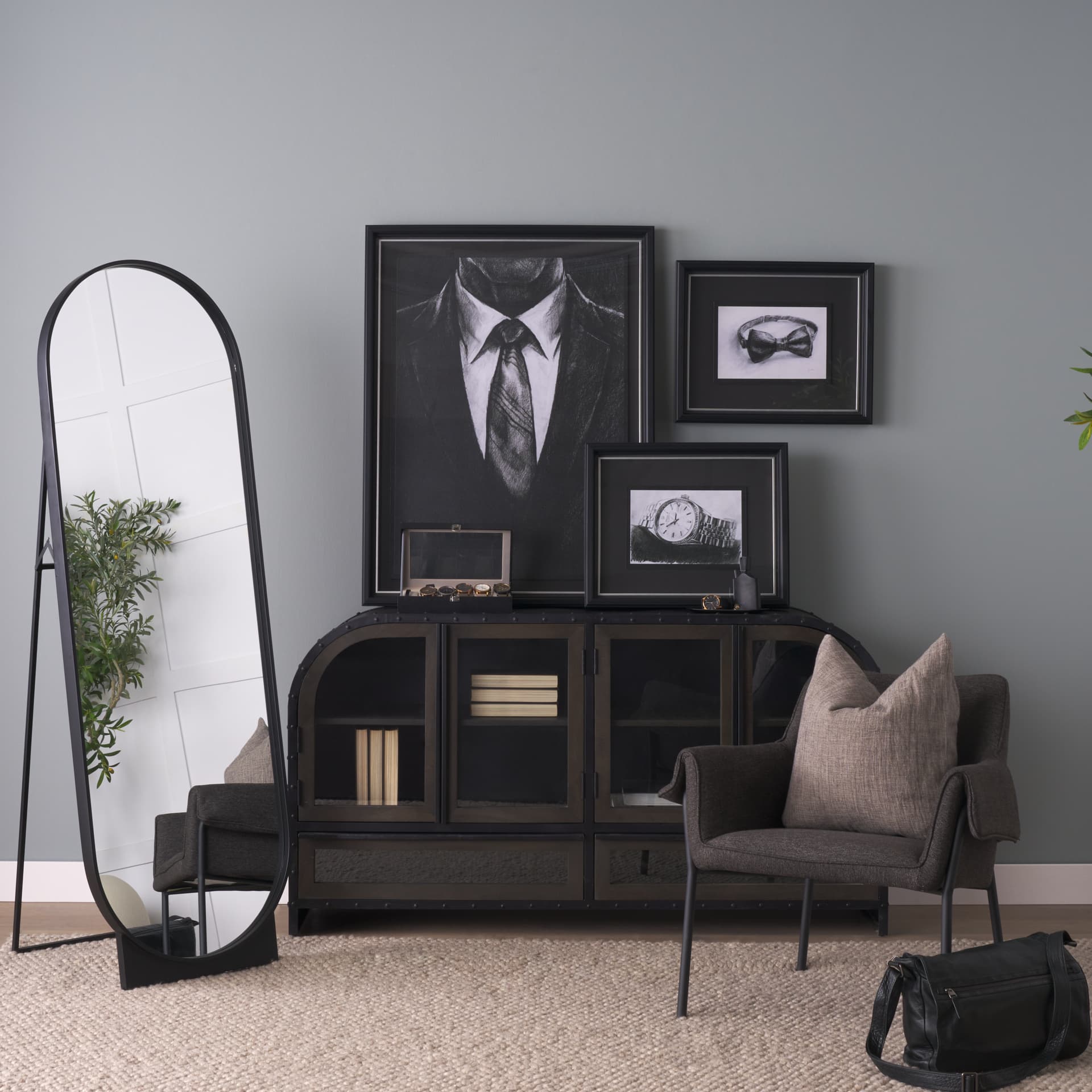 Dress for Success I by Mercana Studio a Hand Embellished Framed Art Print Matted under Glass — in a styled room