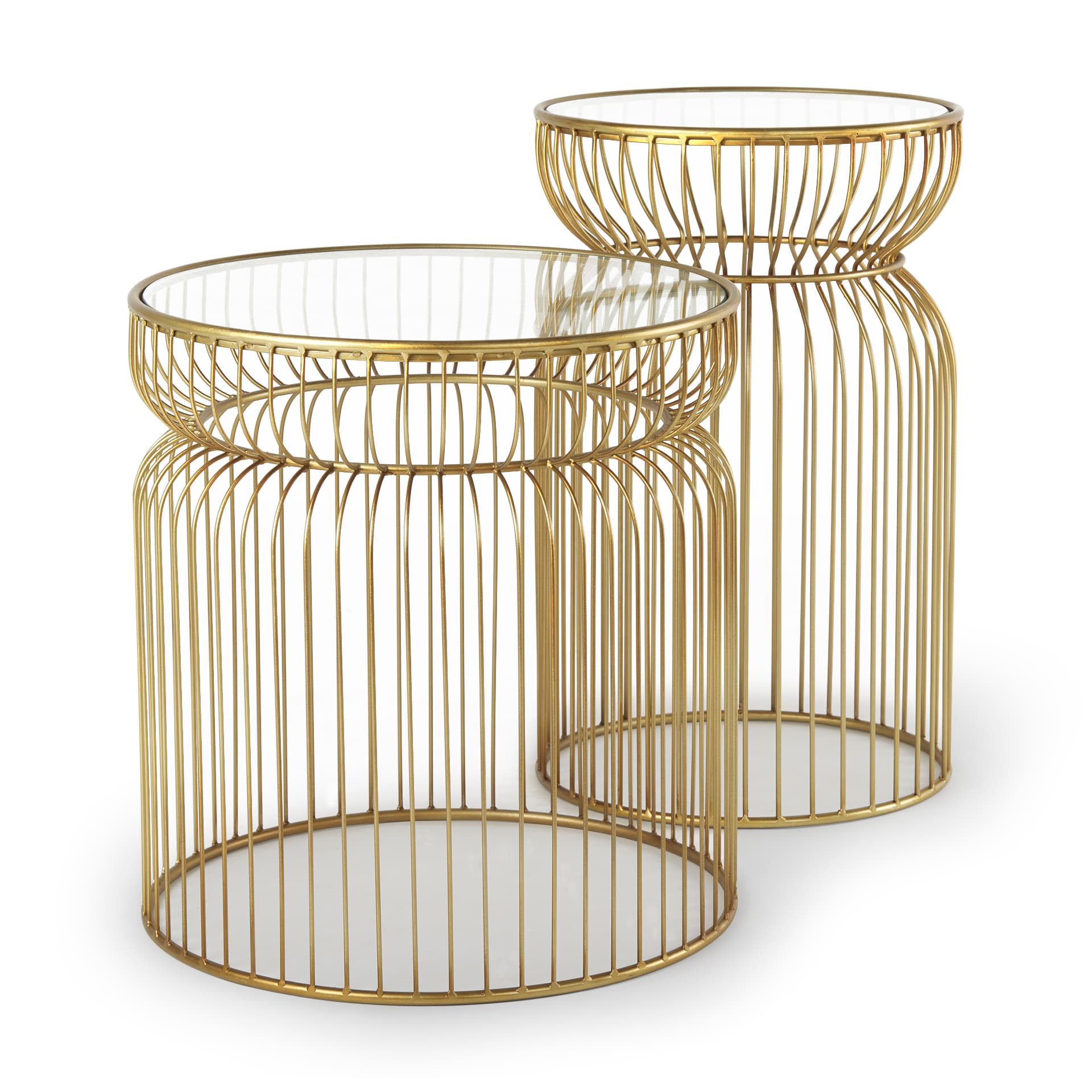 Shani Set of 2 Round, Gold Metal w/ Glass Accent Tables — product photograph