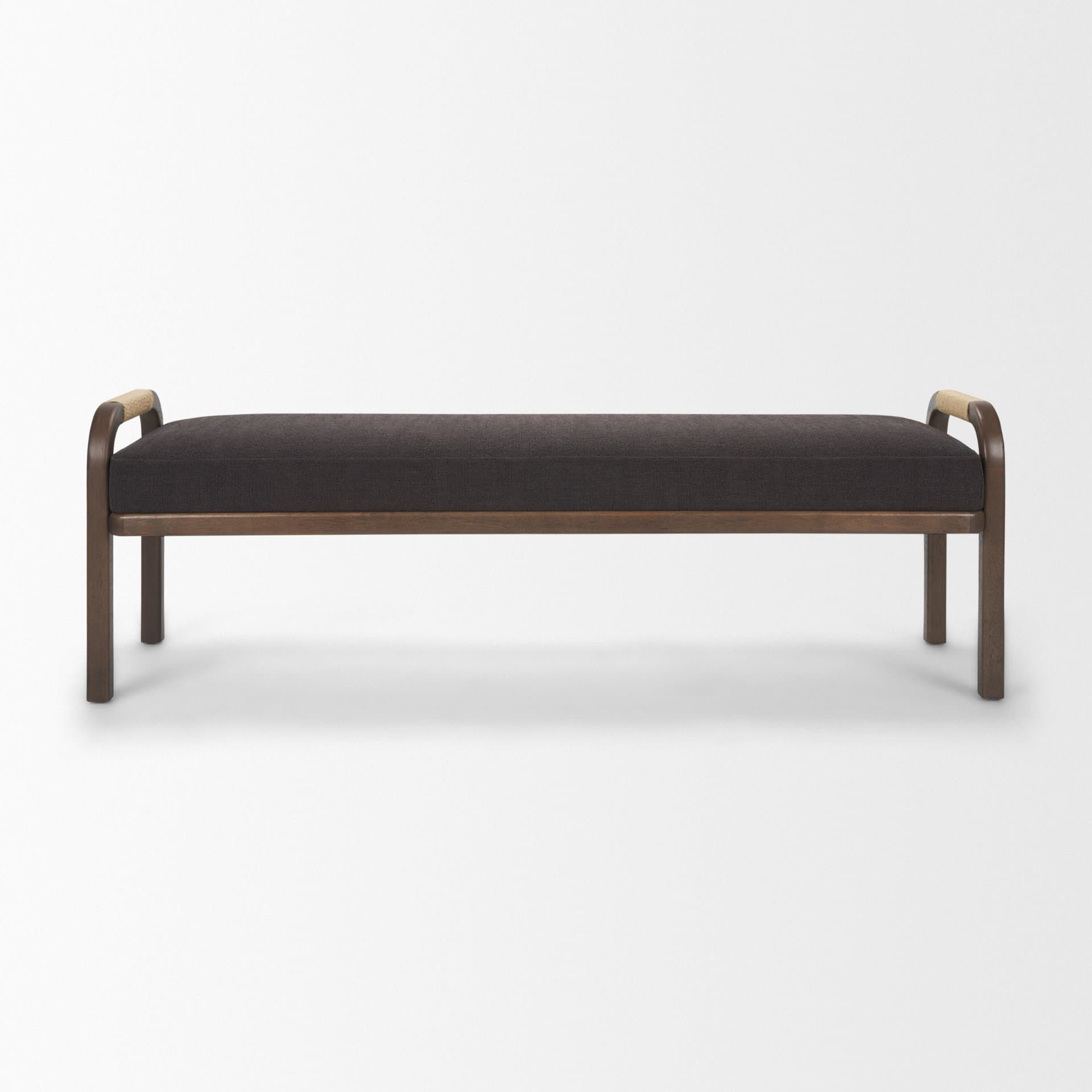Freya Upholstered Bench | Charcoal Fabric | Brown Wood Frame — product photograph