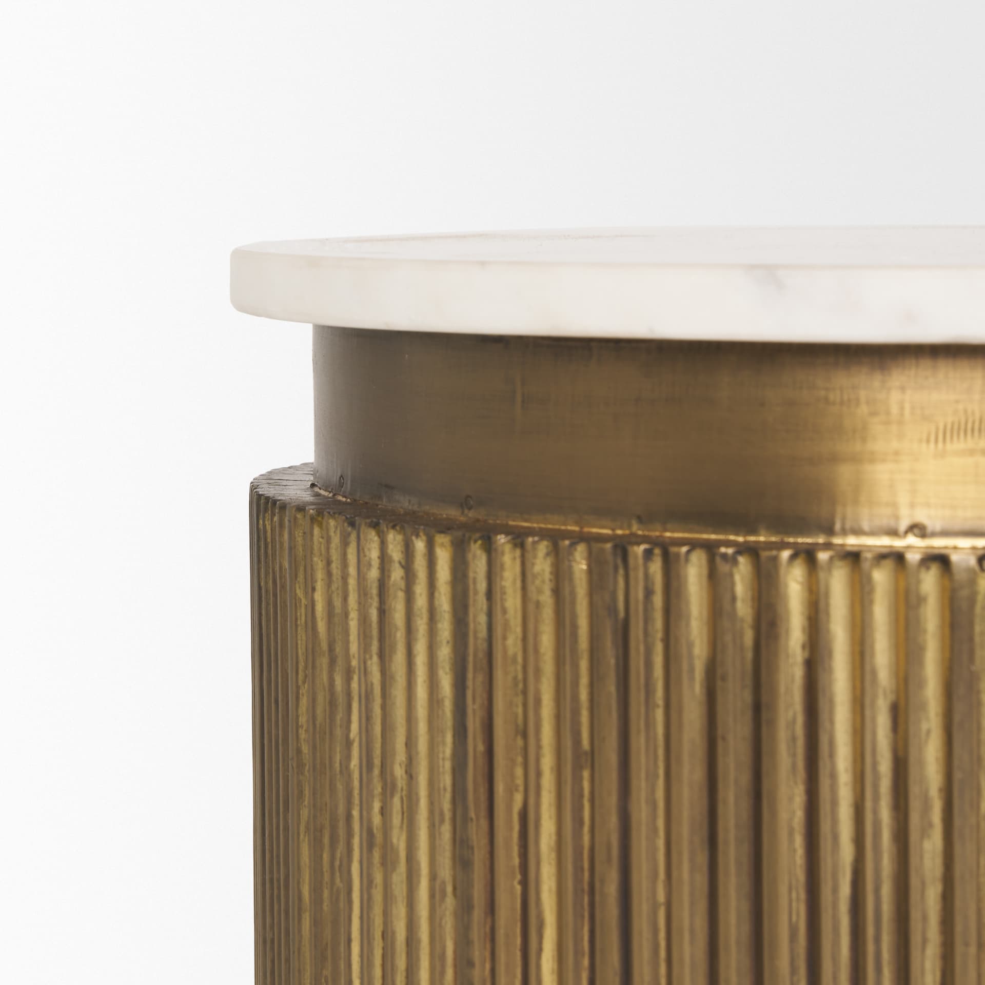 Satima White Marble w/ Gold Metal Round Fluted Accent Table — product photograph