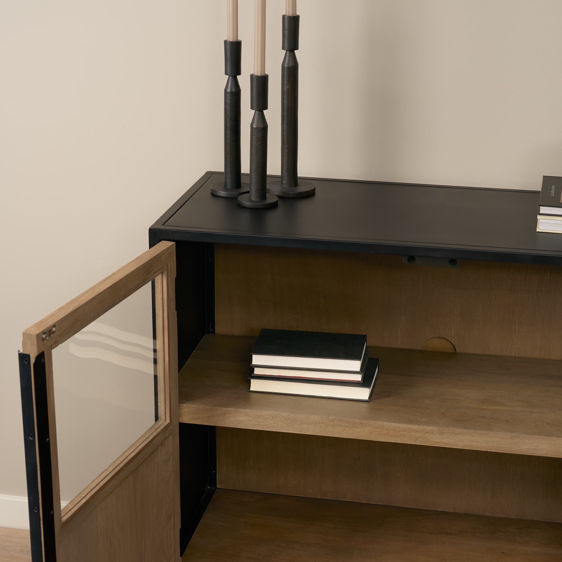 Sloan 40.0W Light Brown W/Black Metal Frame Accent Cabinet — product photograph