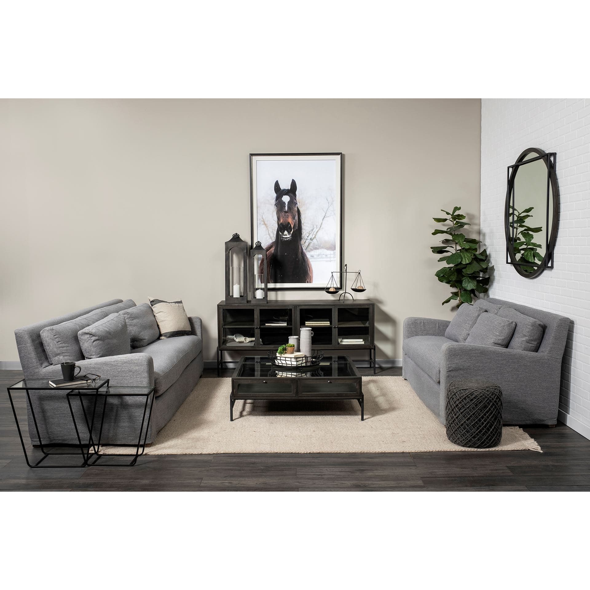 Denly II 92.5W Casterock Gray Slipcover Three Seater Sofa — in a styled room