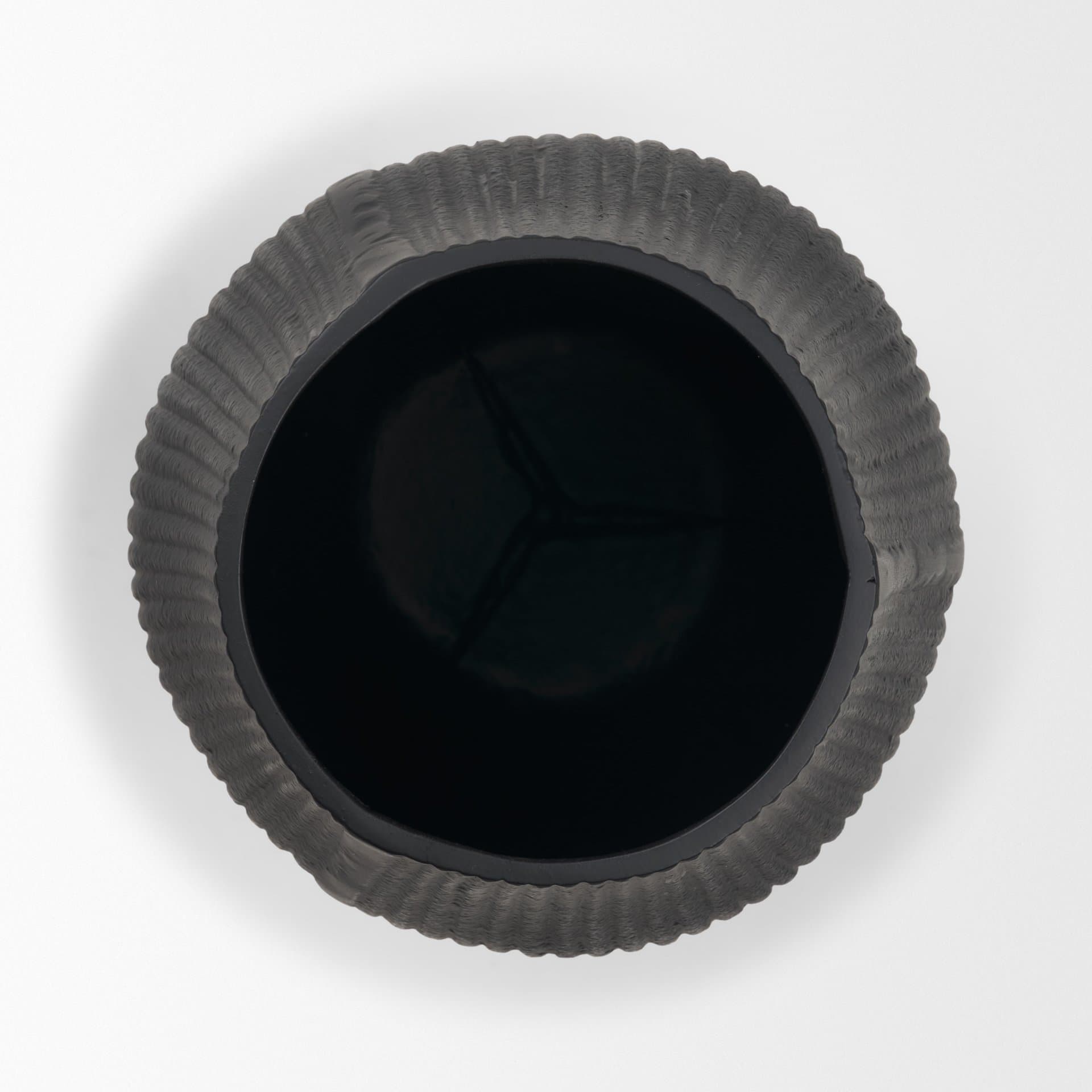 Patine Wide Matte Black Metal Fluted Decorative Vase — product photograph