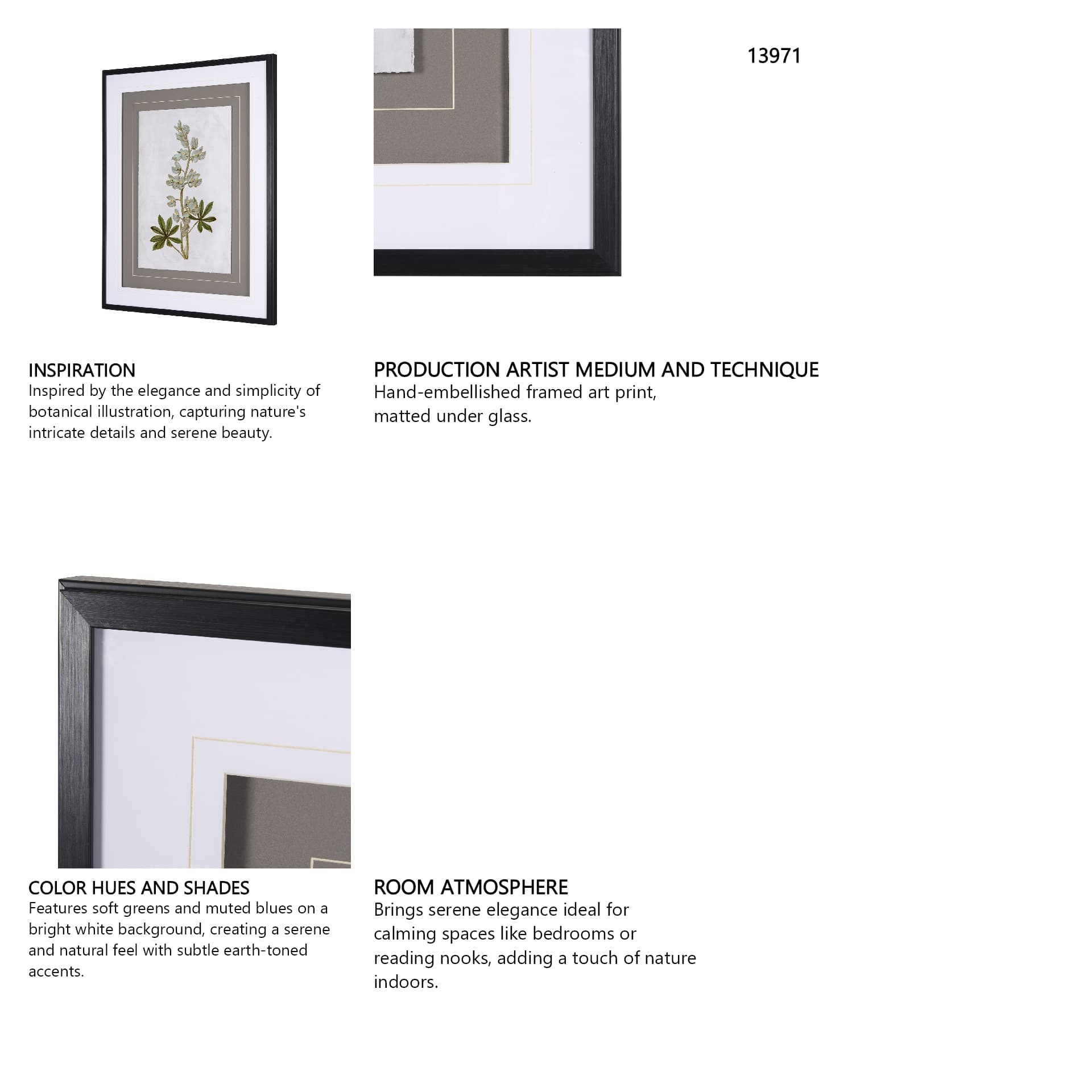 Soft Blue Botanoicals VIII by Mercana Studio Hand Embellished Framed Art Print Matted under Glass — in a styled room