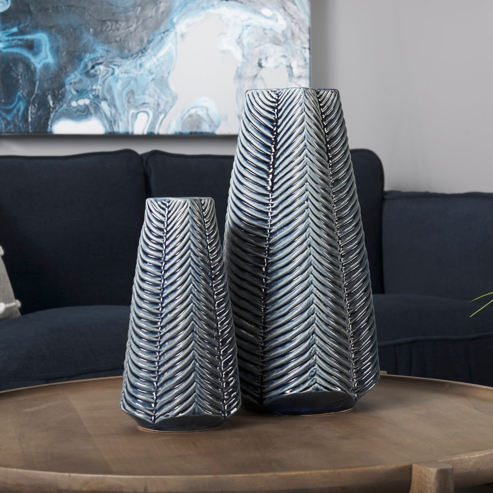 Bashir I Small Dark Navy Gloss Ceramic Vase — product photograph