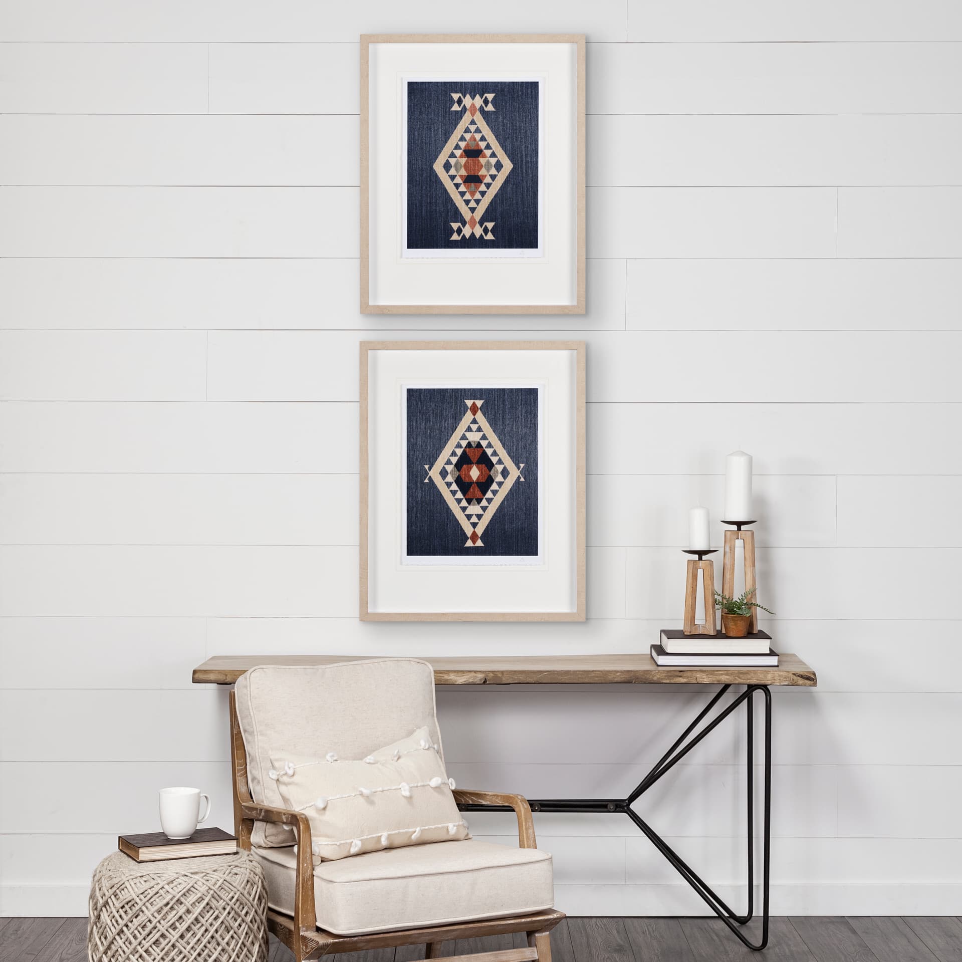 Blue Tapestry II by Mercana Studio a Hand Embelished Textured Framed Art Print Matted under Glass — in a styled room