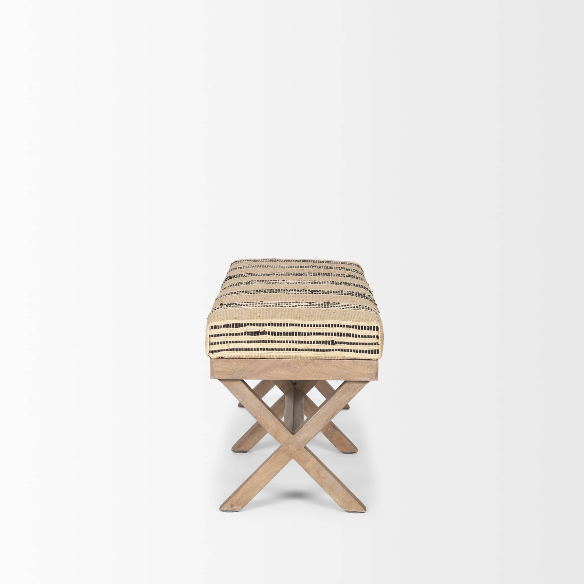 Solis 50L x 16W Brown Base Upholstered Beige/Black Stripe Seat Accent Bench — product photograph