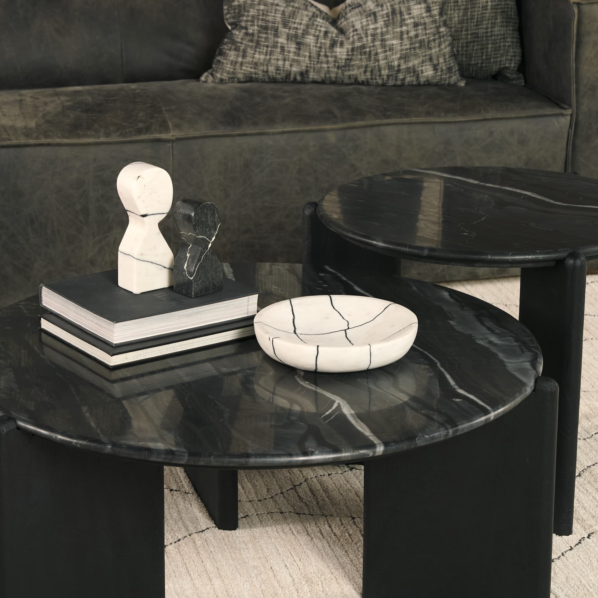 Sintessi Round White Marble Decorative Bowl — in a styled room