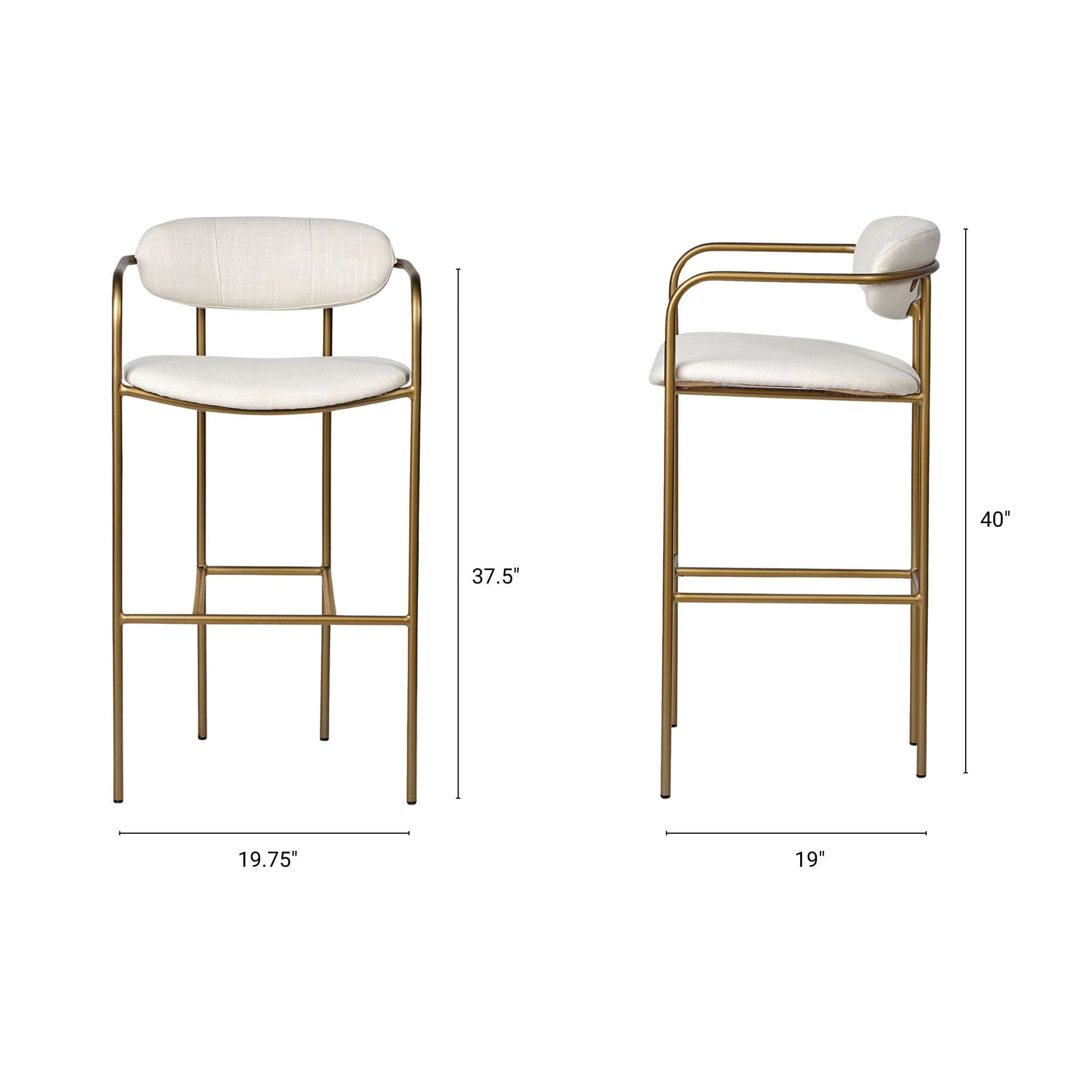Parker Low Back 30.25in Seat Bar Stool | Cream Fabric w/ Gold Metal — product photograph