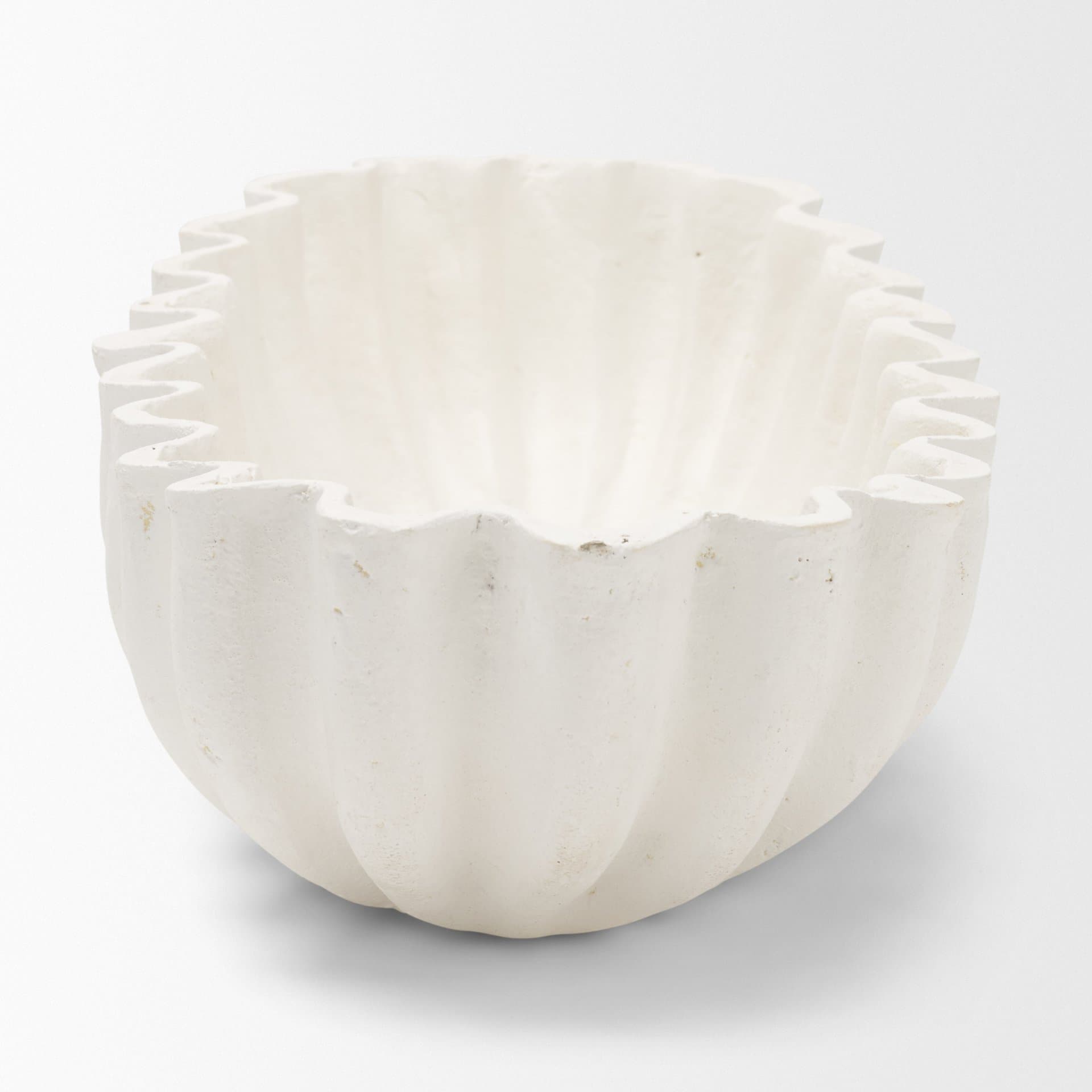Camelia Large Fluted White Paper Mache Round Centerpiece Bowl — product photograph