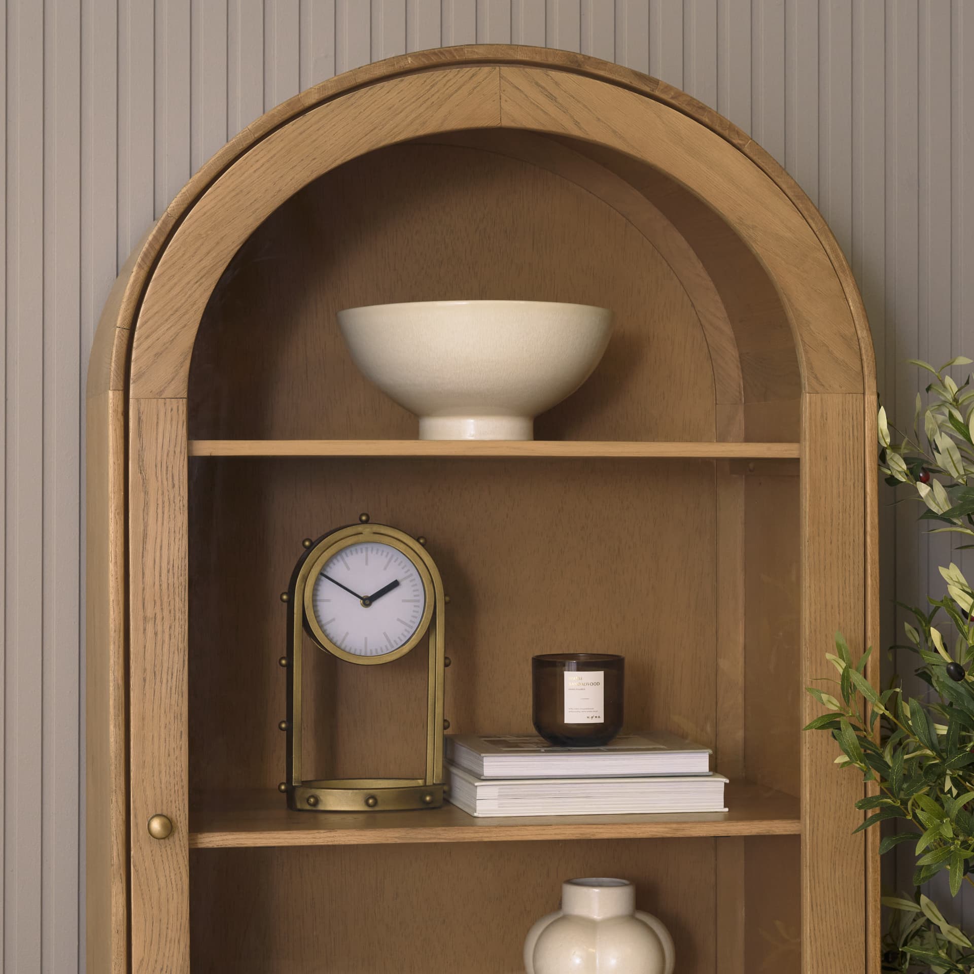 Hawthorne Solid Oak Wood w/ Glass Curio Cabinet — product photograph