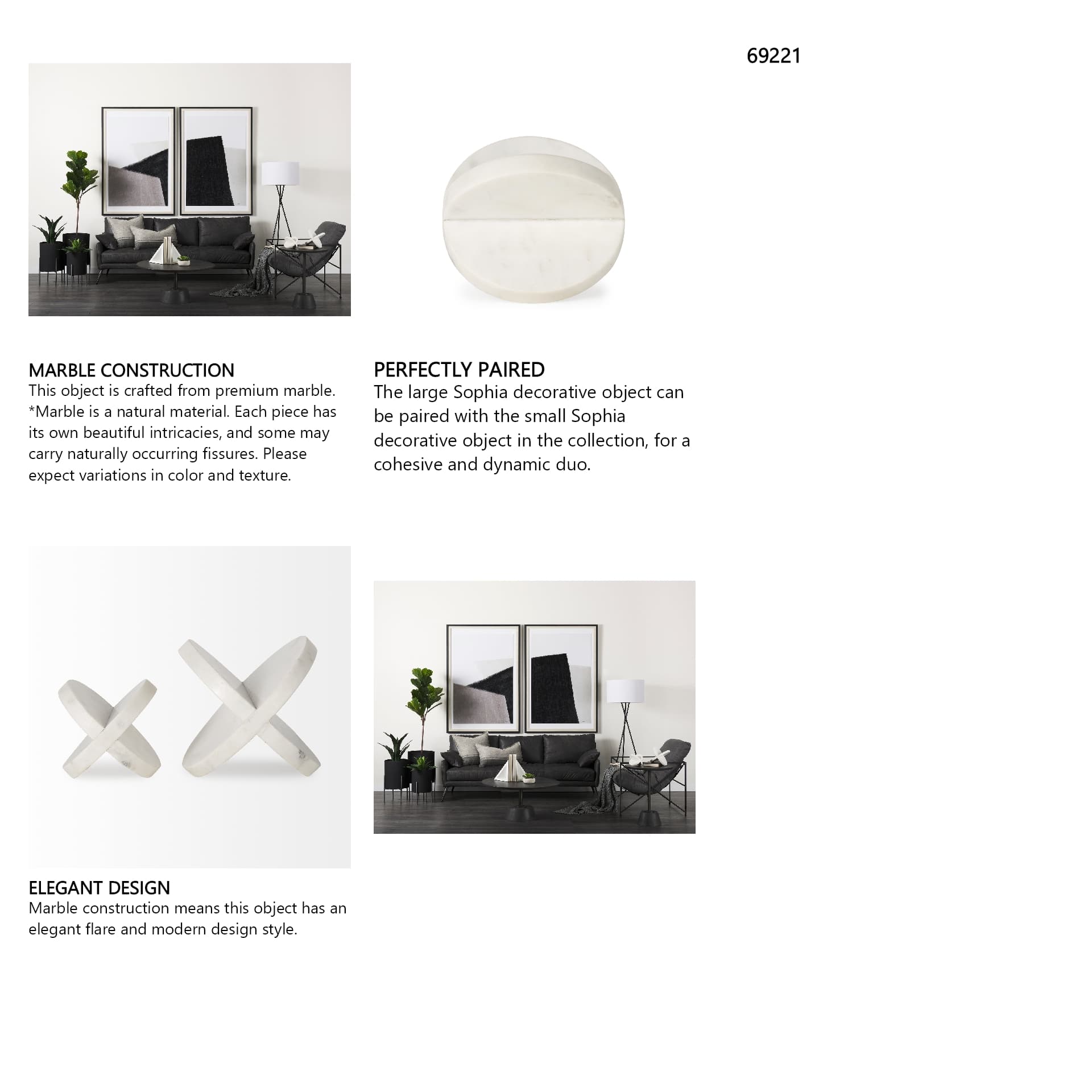 Sophia 6.0"L x 6.0"W x 6.0"H Small Marble Ornament — in a styled room