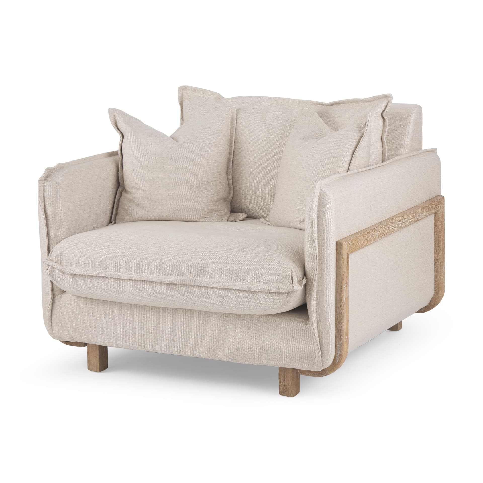 Roy II Beige Upholstered and Brown Wood Frame Arm Chair — product photograph