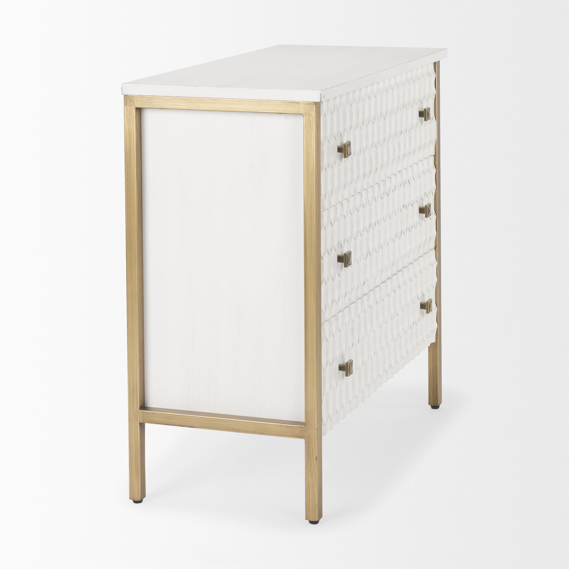 Savannah White Fir Veneer w/ Gold Metal 3-Drawer Accent Cabinet — product photograph