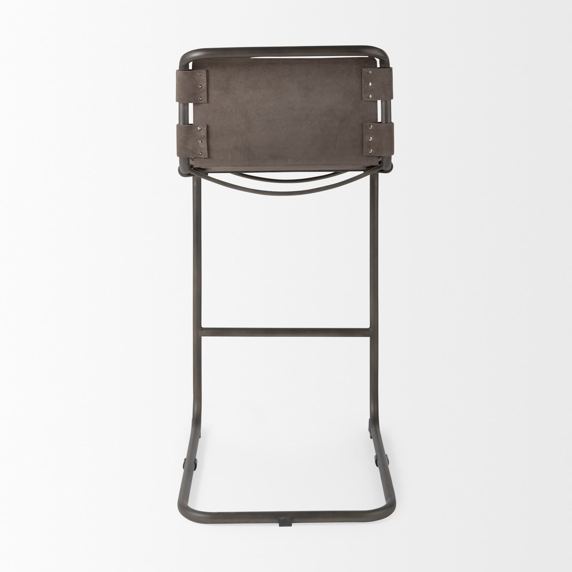 Berbick Backless 43in Seat Bar Stool | Brown/Gray Suede w/ Gray Metal — product photograph