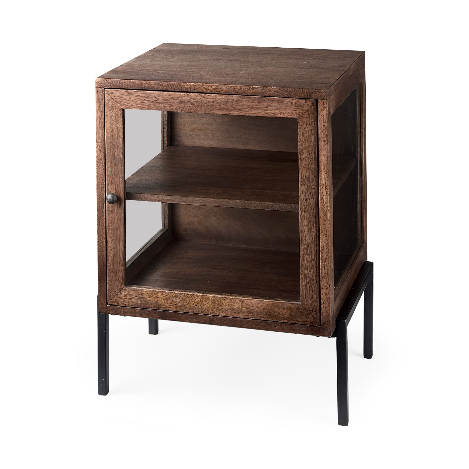 Arelius 20L x 18W x 26H Medium Brown Wood W/ Black Metal Frame End/Side Table — product photograph