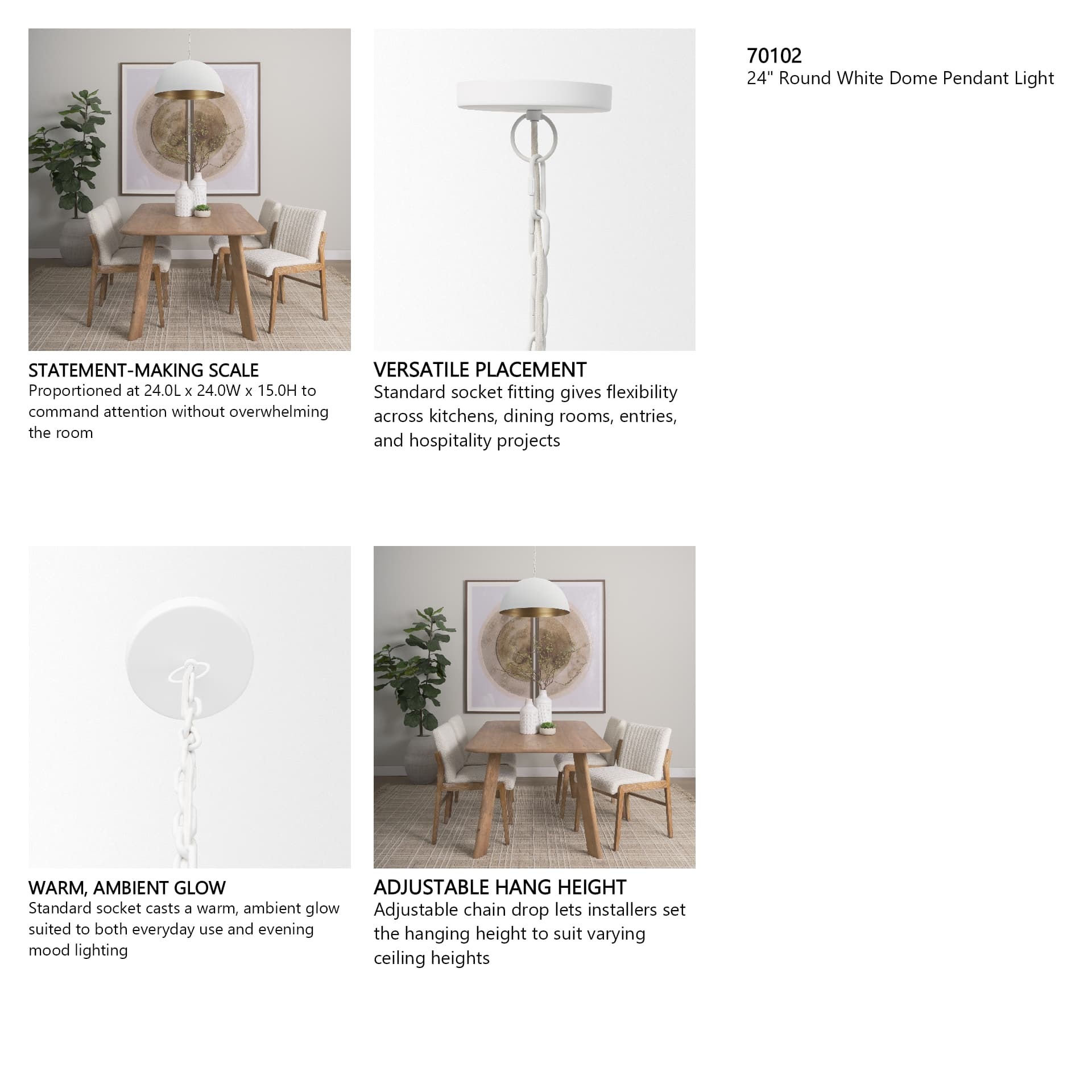 Doma 24" Round White Dome Pendant Light — in a styled room