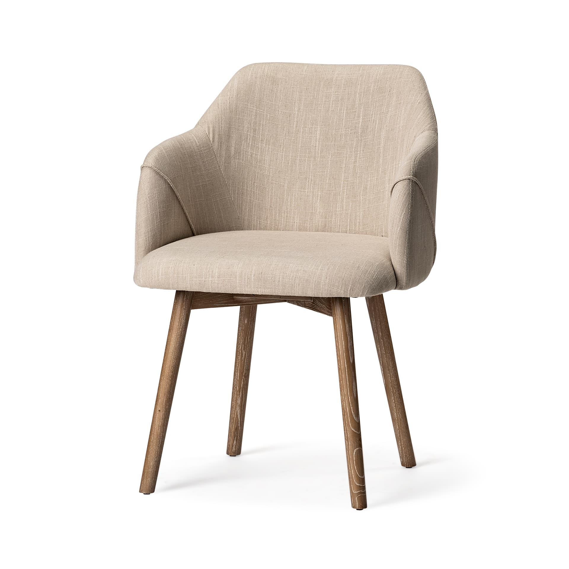 Ronald Curved Back Dining Side Chair | Cream Fabric w/ Brown Wood — product photograph