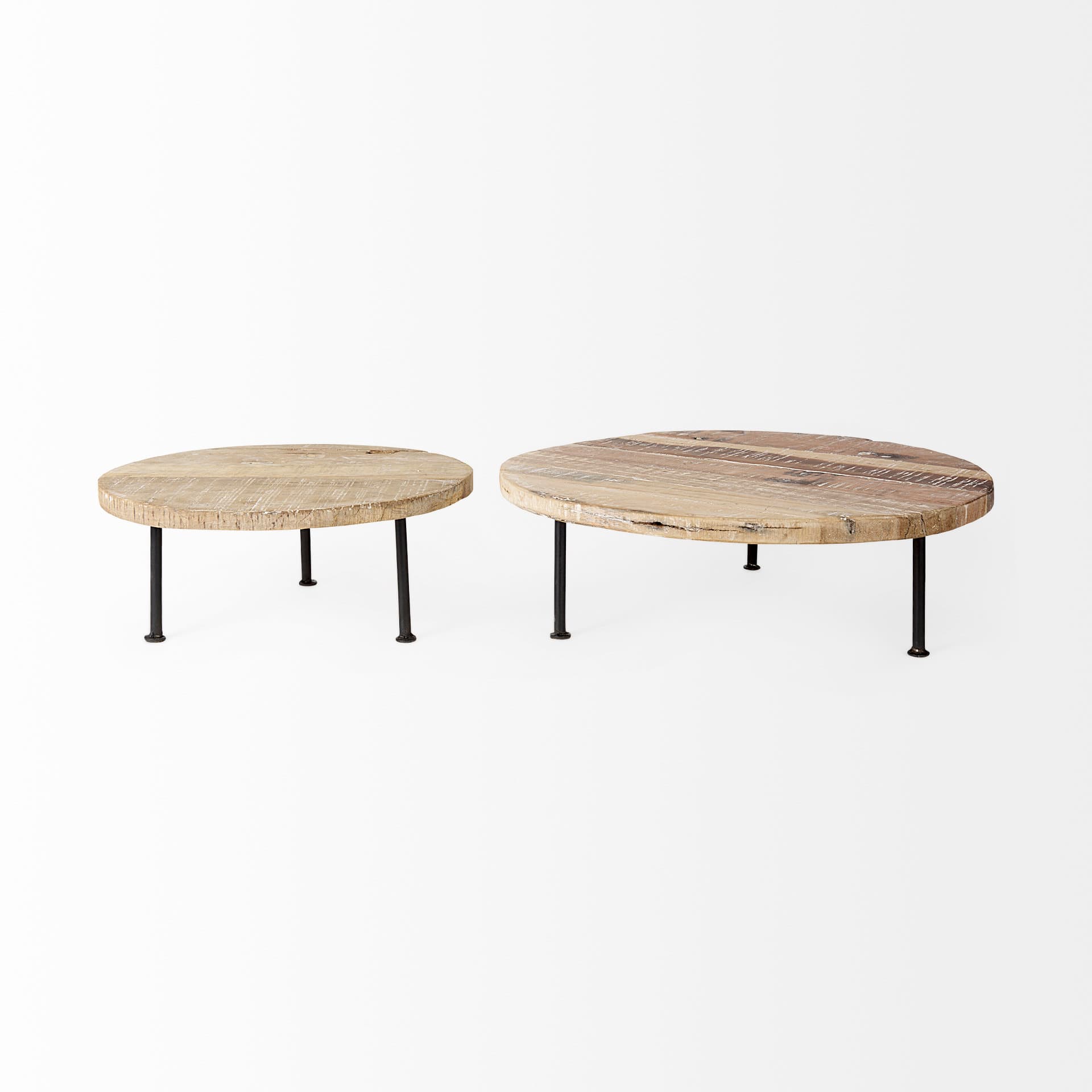 Cedric 15L x 15W x 4.5H Round Light Brown Wood w/ Black Metal Legs Decorative Display Stand — product photograph