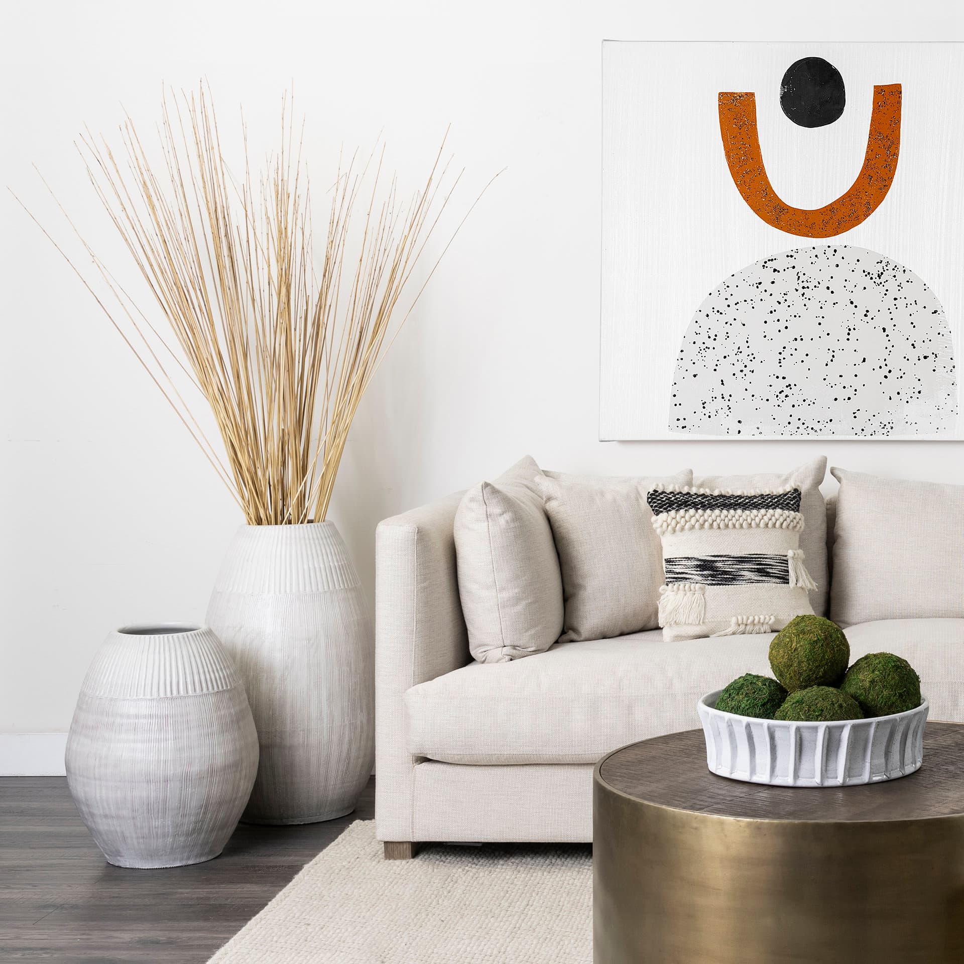 Reyan Small Pearl White Ceramic Striped Vase — product photograph