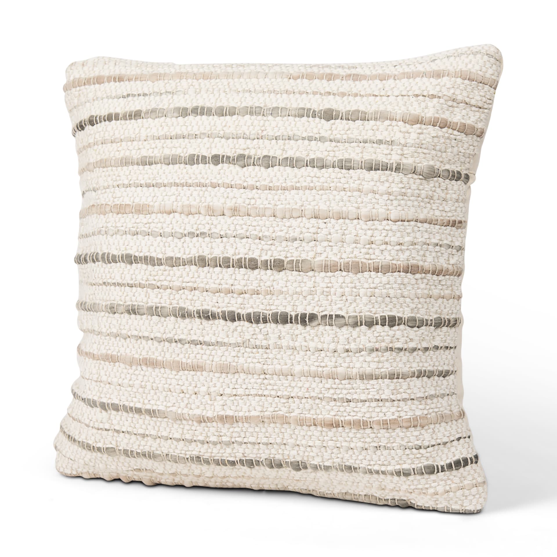 Kodi 20x20 Cream with Stripes Square Pillow Cover w/Non-Allergen Filler — product photograph
