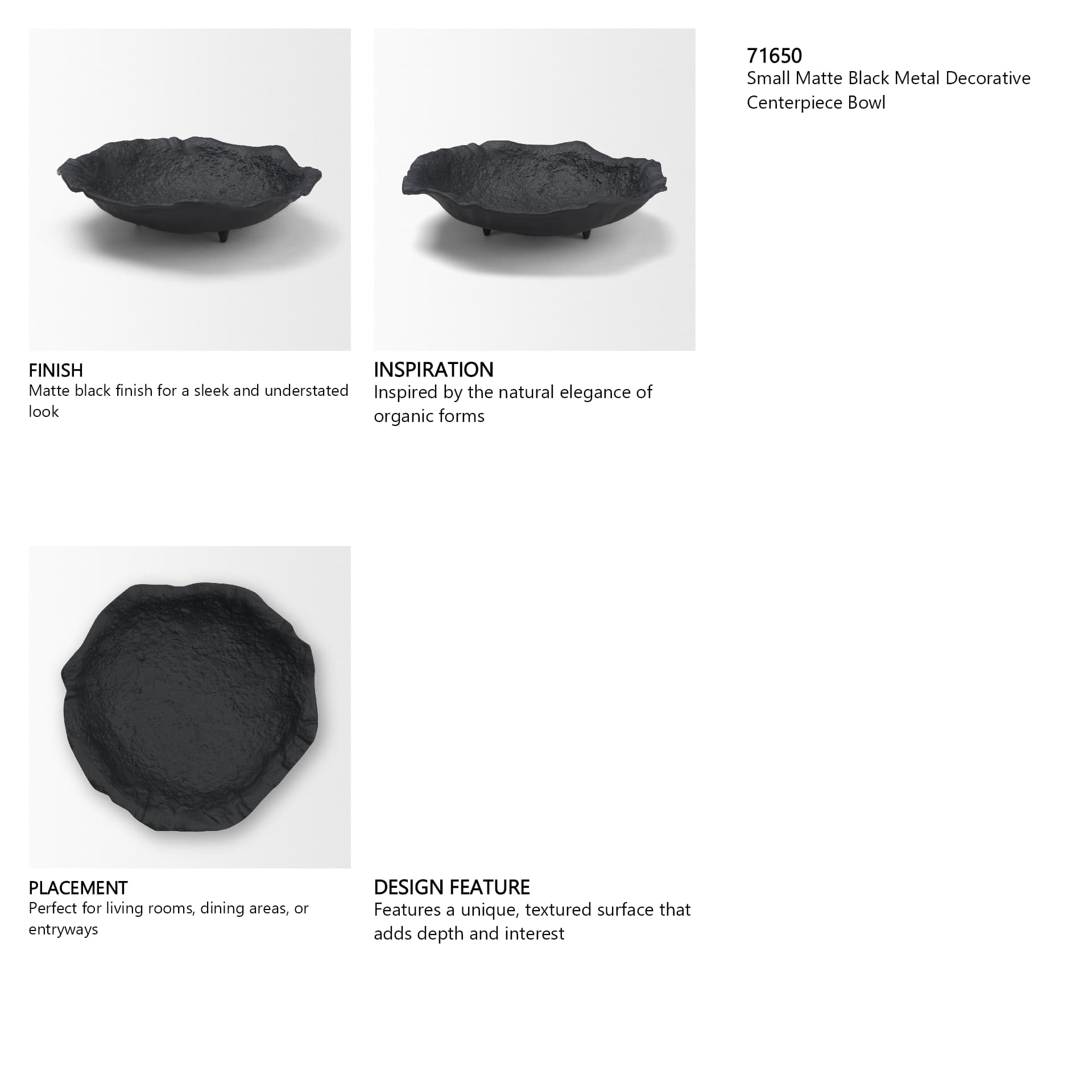 Verdant Small Matte Black Metal Decorative Centerpiece Bowl — in a styled room
