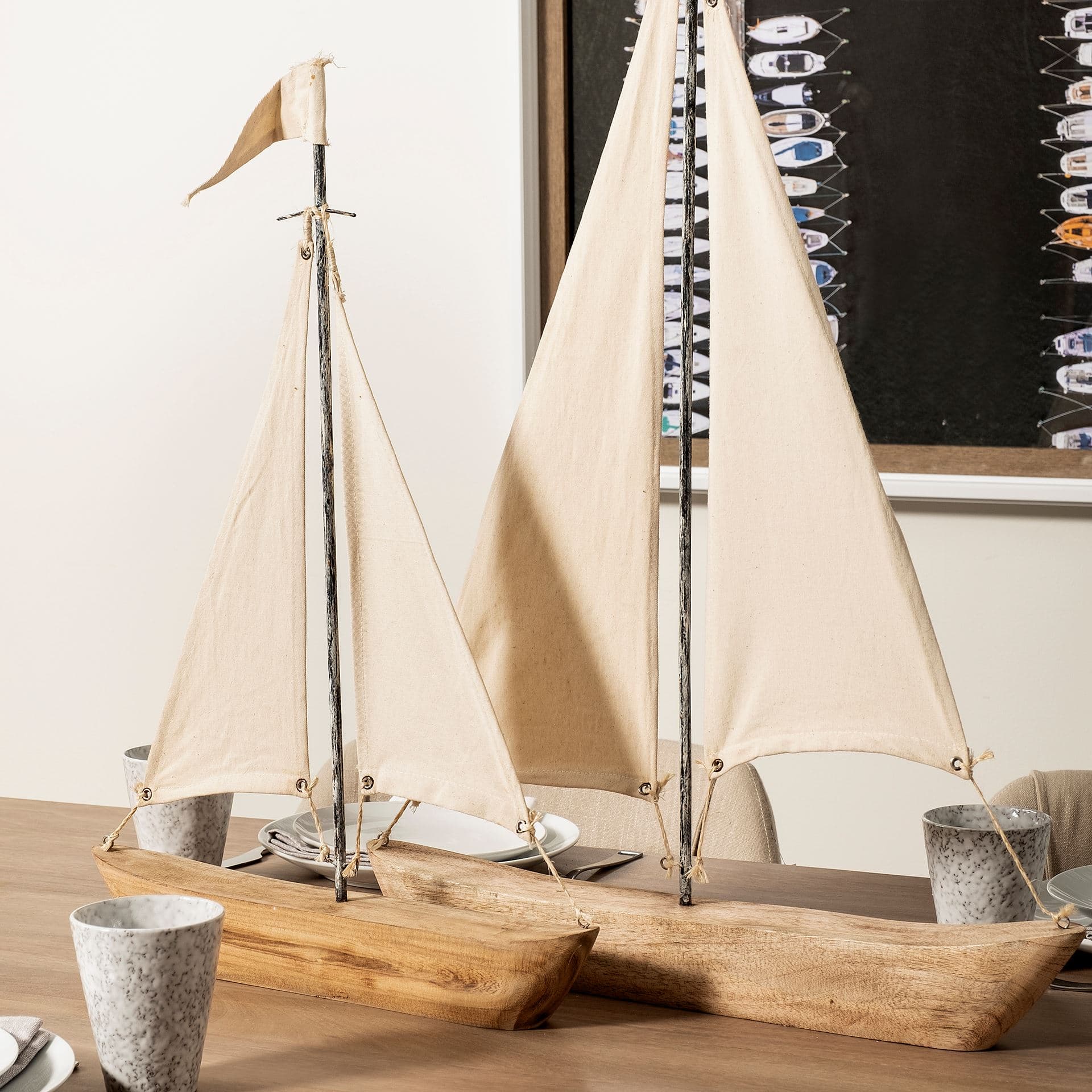 Tartane Large 22L x 2W Brown/Cream Nautical Inspired Sailboat — product photograph