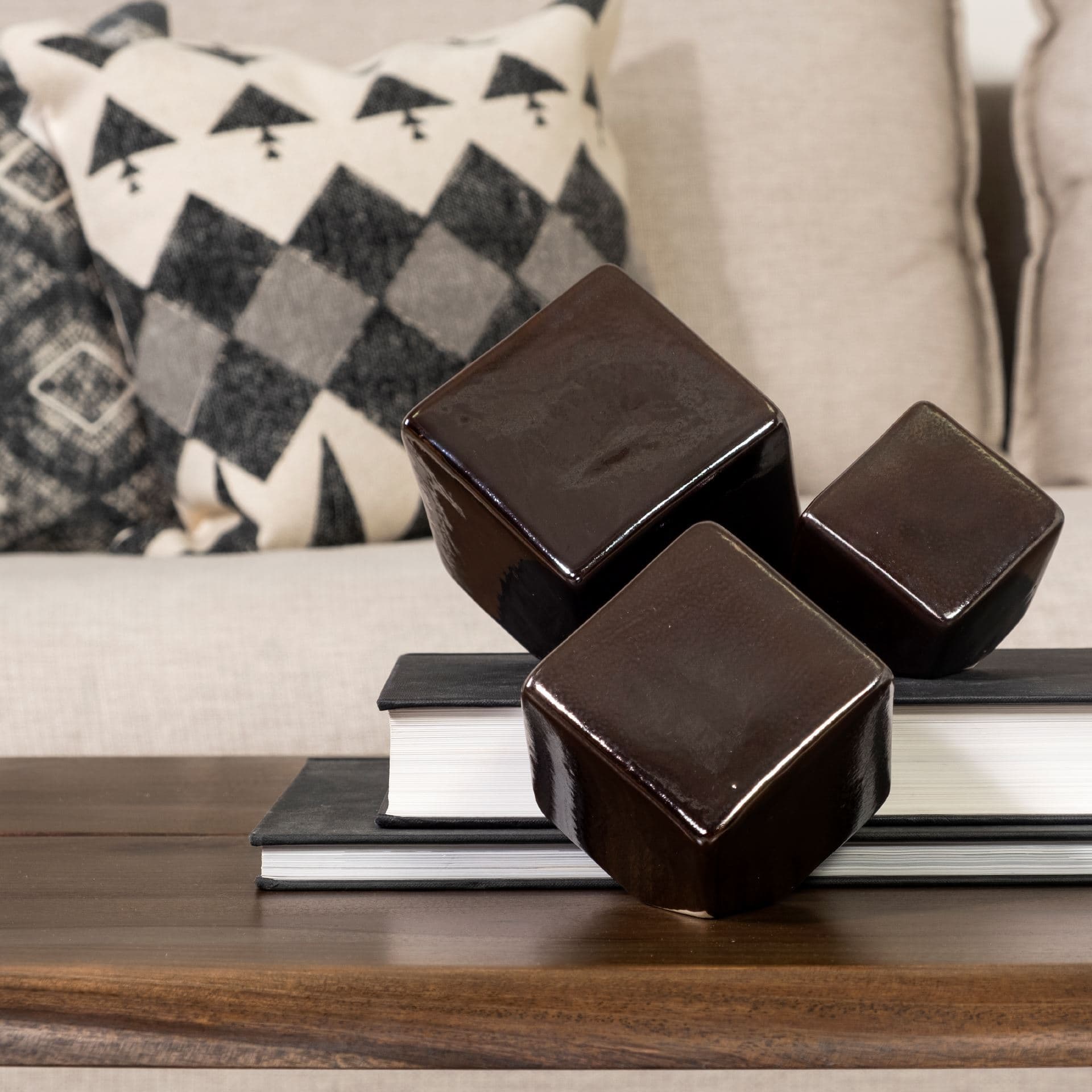 Mayweather (Set of 3) Black Geometric Ceramic Cubes — product photograph