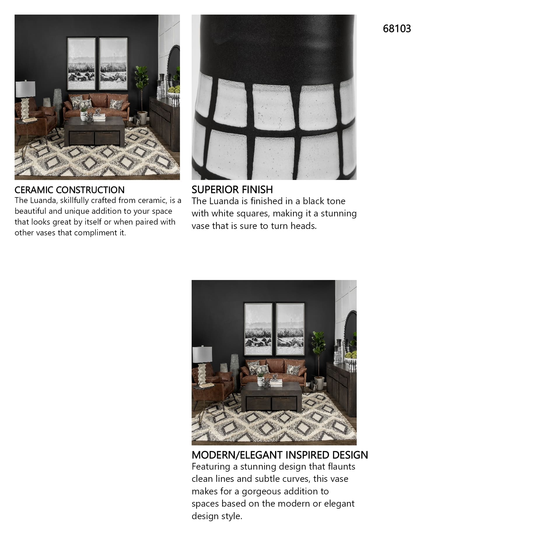 Luanda Large Black/White Large Ceramic Vase — in a styled room
