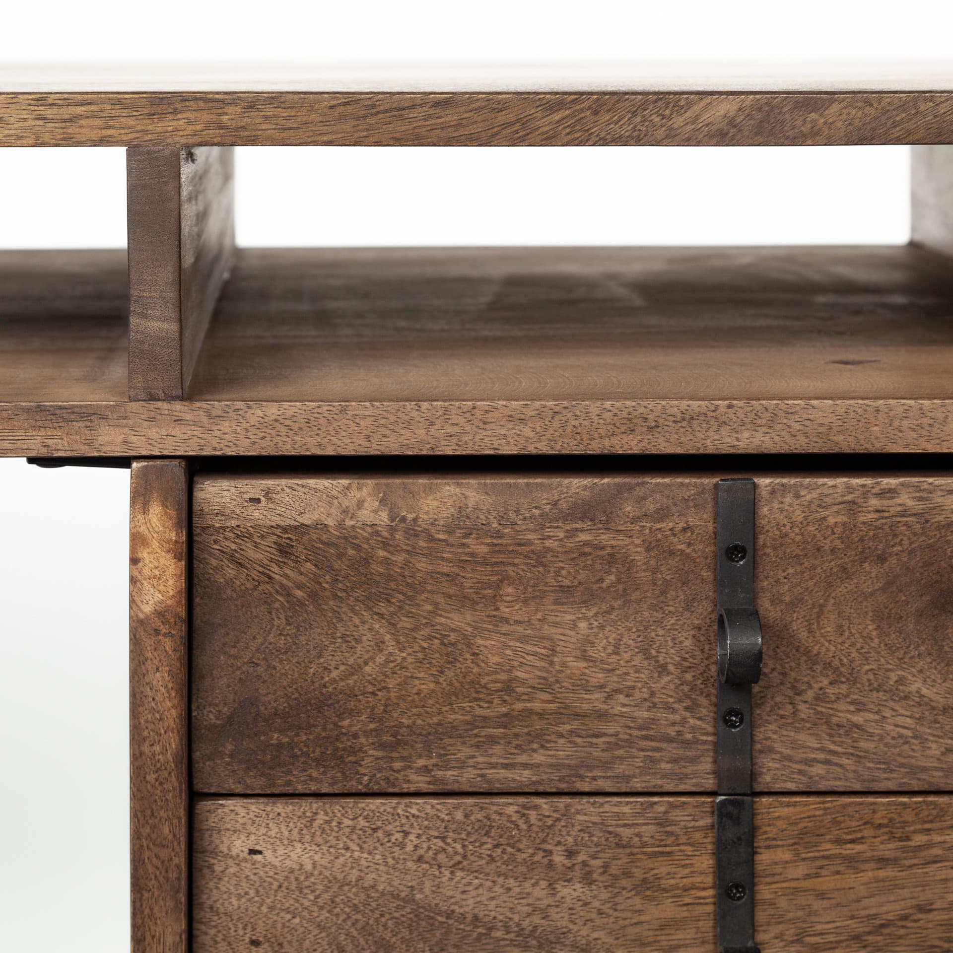 Glenn VII 56L x 22W Dark Brown Wood w/ Black Iron Frame, 3 Drawer Office Desk — product photograph