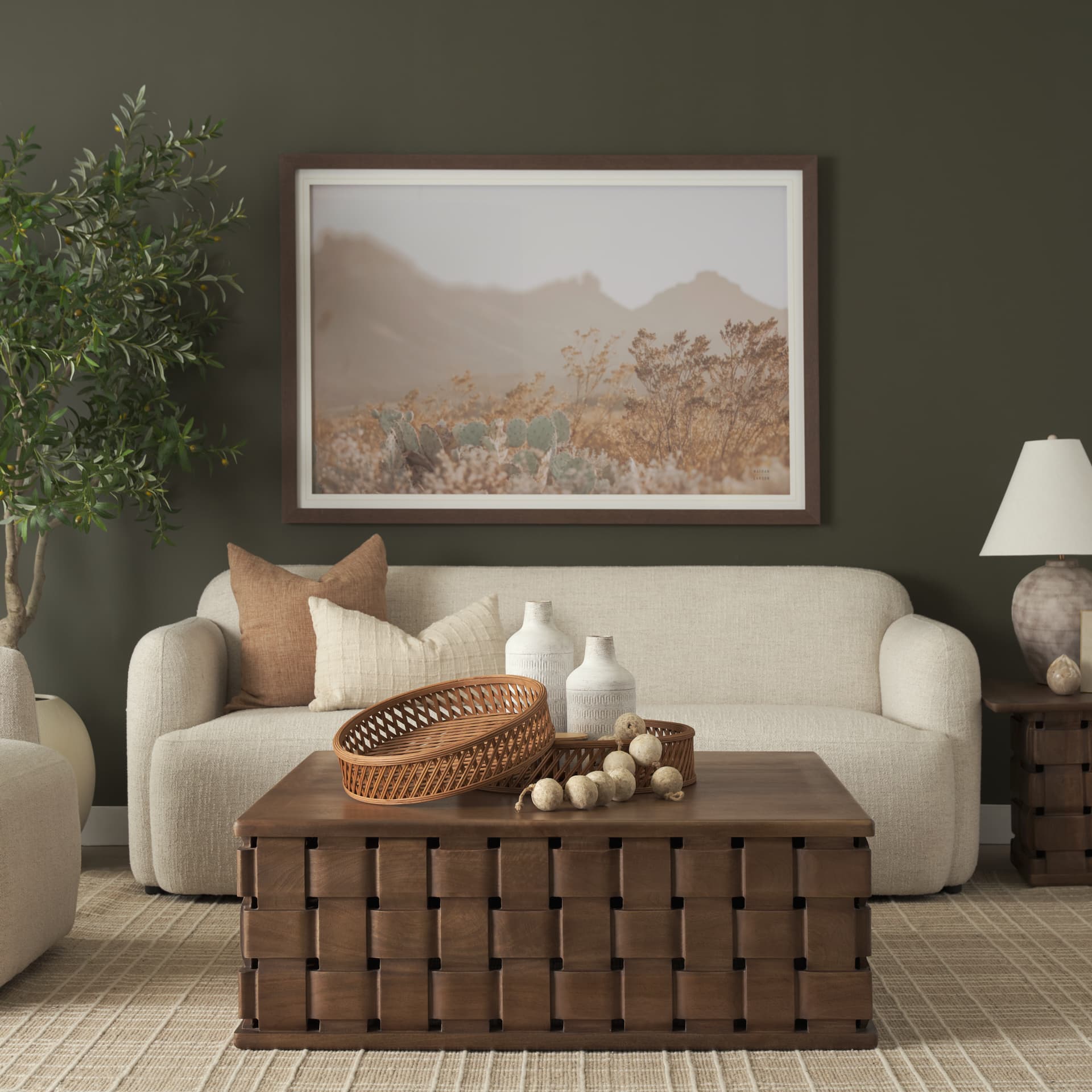 Thala Medium Brown Round Wicker Tray (Set of 2) — product photograph