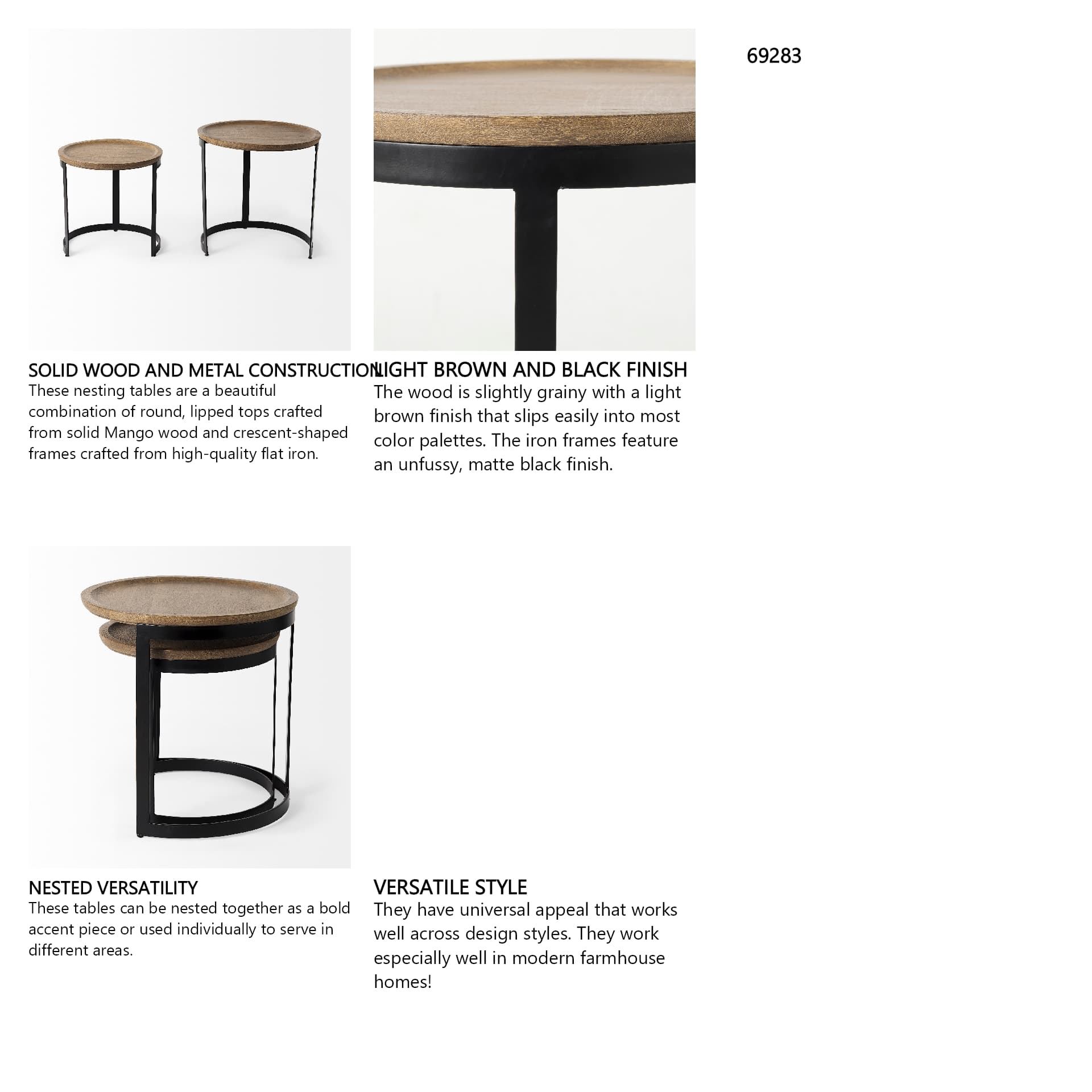 Aisley (Set of 2) 19.3L x 19.3W x 19H Light Brown Wood W/ Black Metal Base Round Nesting Side Tables — in a styled room