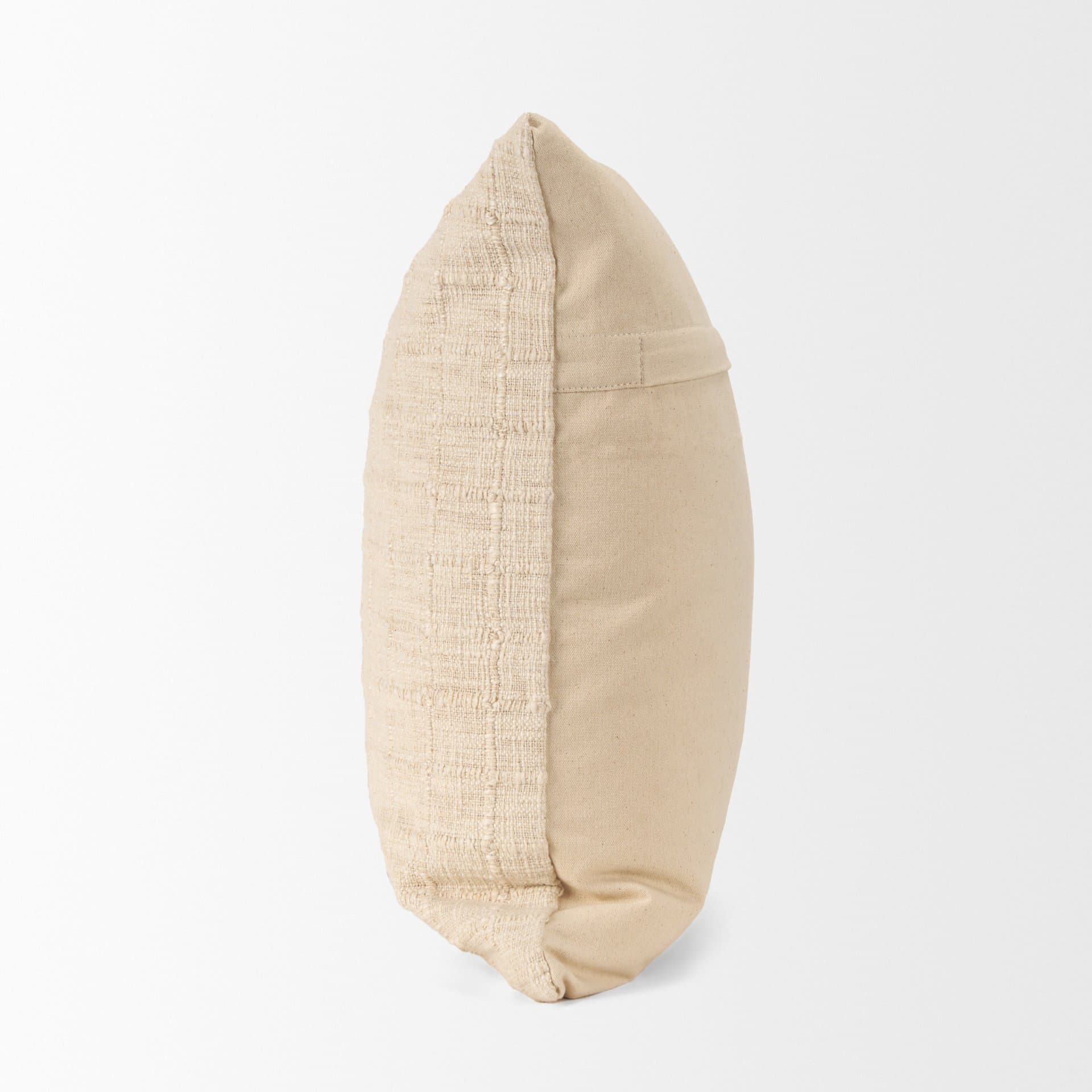 Jacory 22x22 Cream Checker Textured Decorative Square Pillow Cover w/Down Filler — product photograph